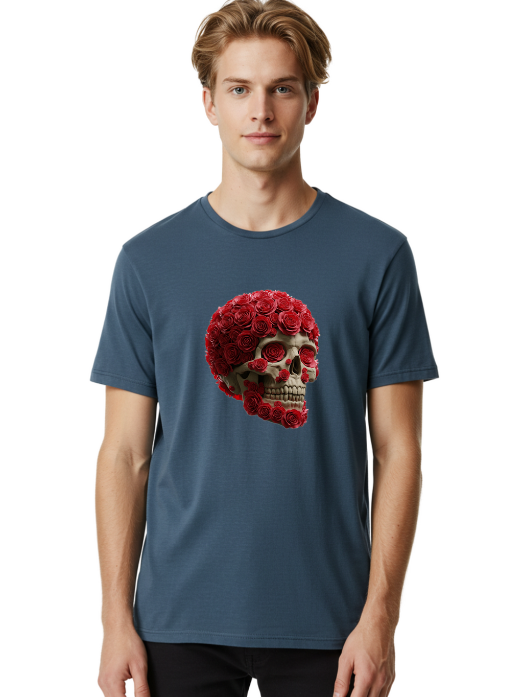 Skull-With-Red-Roses Men'S Graphic Tee, 100% Cotton, Comfortable Casual Summer Wear, Machine Washable, Vintage Camera, Old Camera, Antique Camera, Black Camera, Classic Photography, Photography Equipment, Nostalgic Device, Film Camera, Ban489