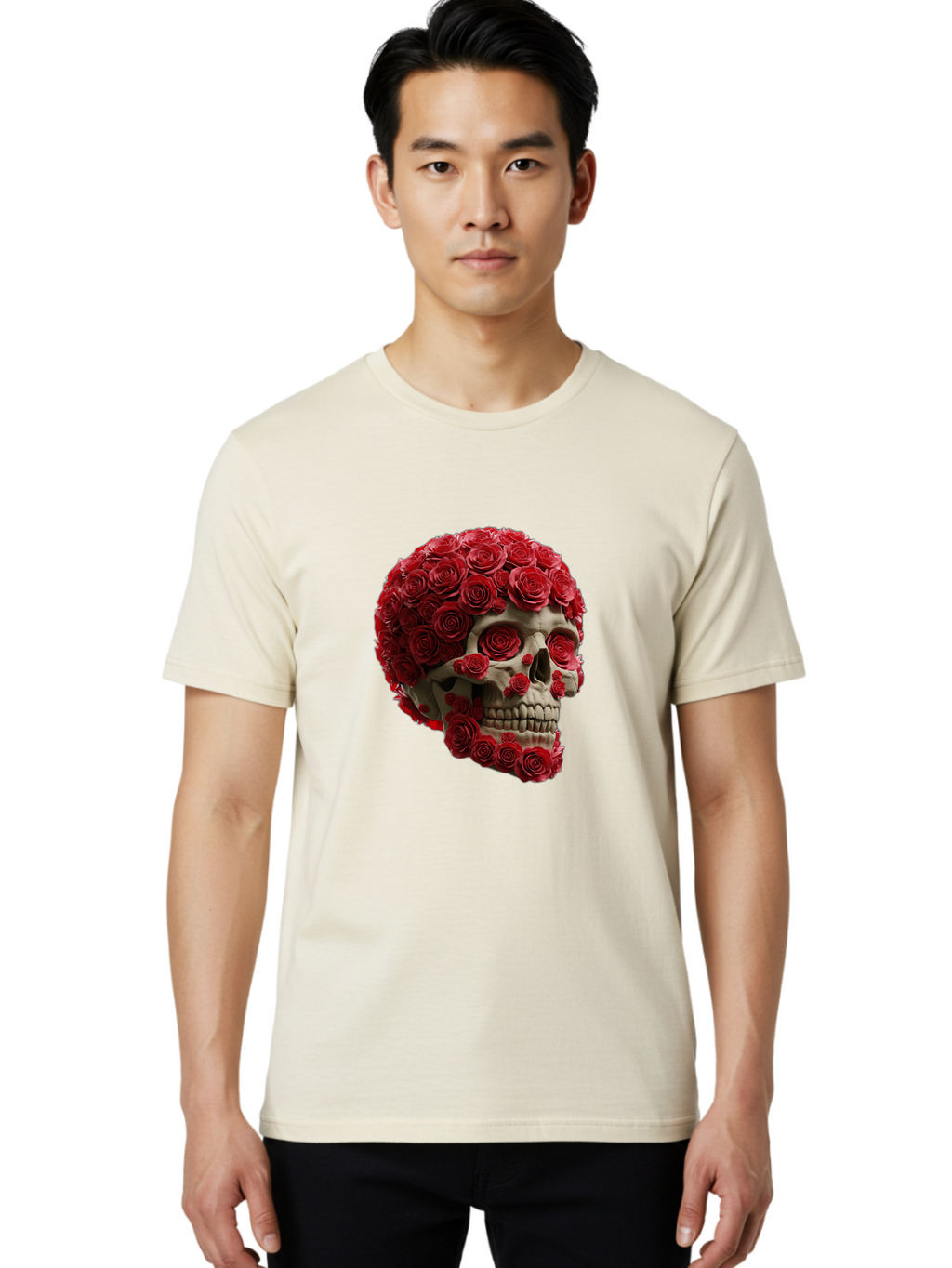 Skull-With-Red-Roses Men'S Graphic Tee, 100% Cotton, Comfortable Casual Summer Wear, Machine Washable, Vintage Camera, Old Camera, Antique Camera, Black Camera, Classic Photography, Photography Equipment, Nostalgic Device, Film Camera, Ban489