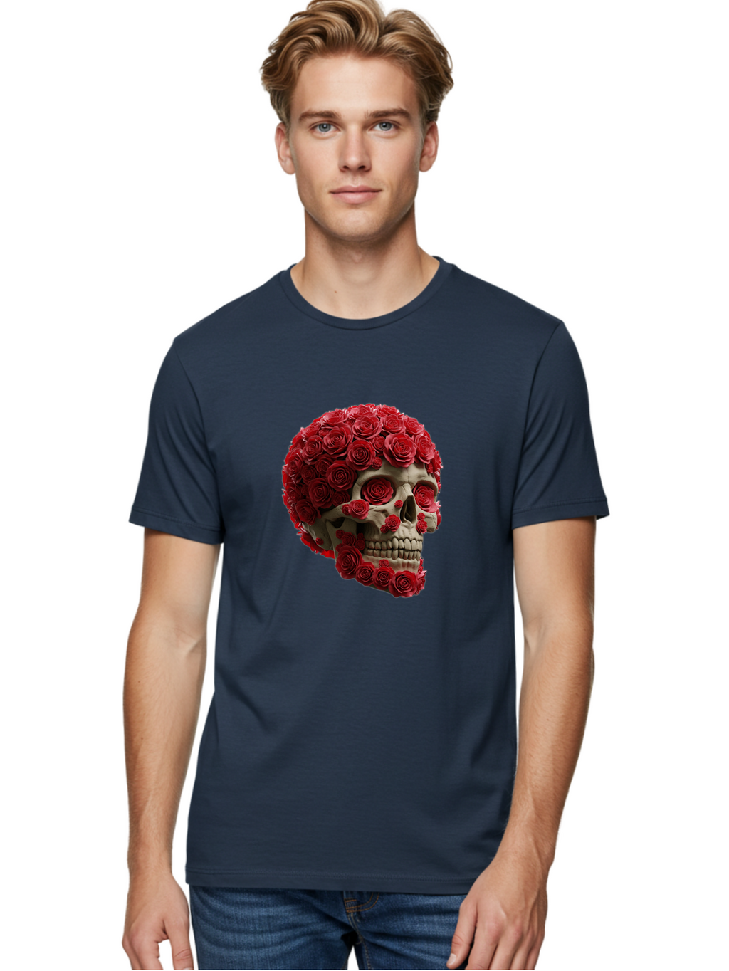 Skull-With-Red-Roses Men'S Graphic Tee, 100% Cotton, Comfortable Casual Summer Wear, Machine Washable, Vintage Camera, Old Camera, Antique Camera, Black Camera, Classic Photography, Photography Equipment, Nostalgic Device, Film Camera, Ban489