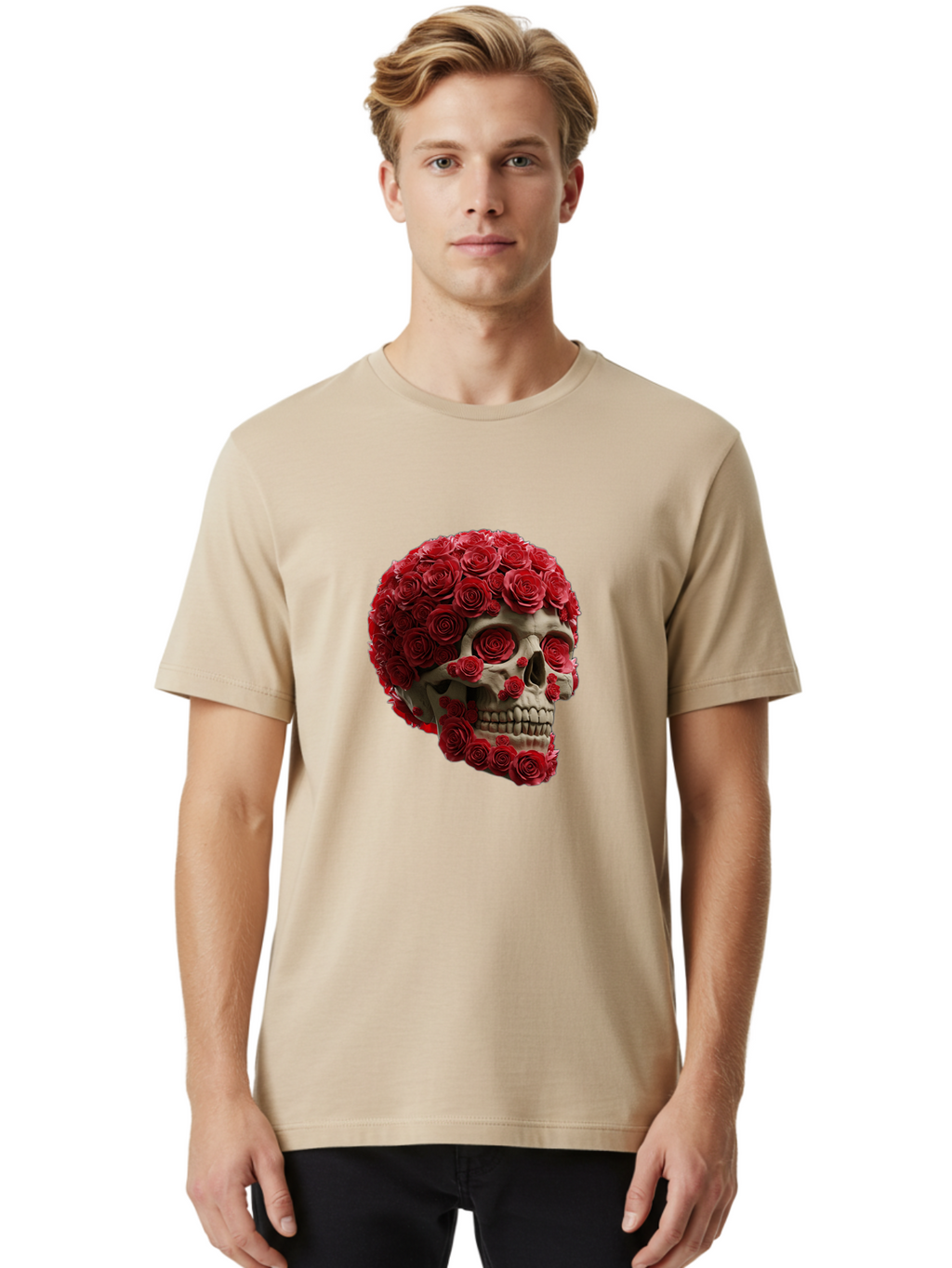 Skull-With-Red-Roses Men'S Graphic Tee, 100% Cotton, Comfortable Casual Summer Wear, Machine Washable, Vintage Camera, Old Camera, Antique Camera, Black Camera, Classic Photography, Photography Equipment, Nostalgic Device, Film Camera, Ban489