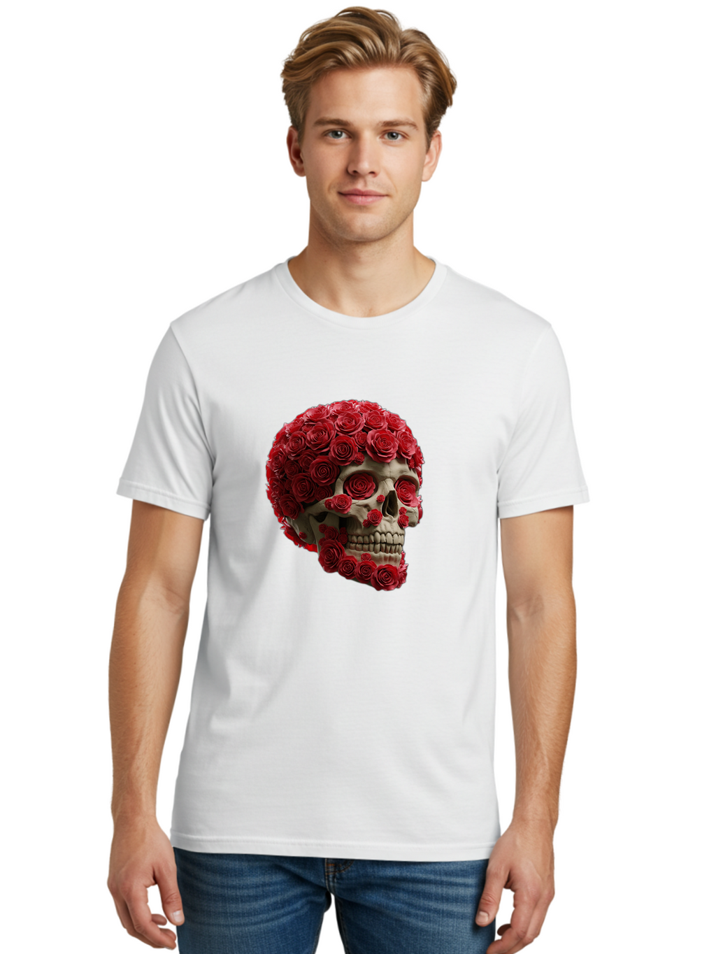 Skull-With-Red-Roses Men'S Graphic Tee, 100% Cotton, Comfortable Casual Summer Wear, Machine Washable, Vintage Camera, Old Camera, Antique Camera, Black Camera, Classic Photography, Photography Equipment, Nostalgic Device, Film Camera, Ban489