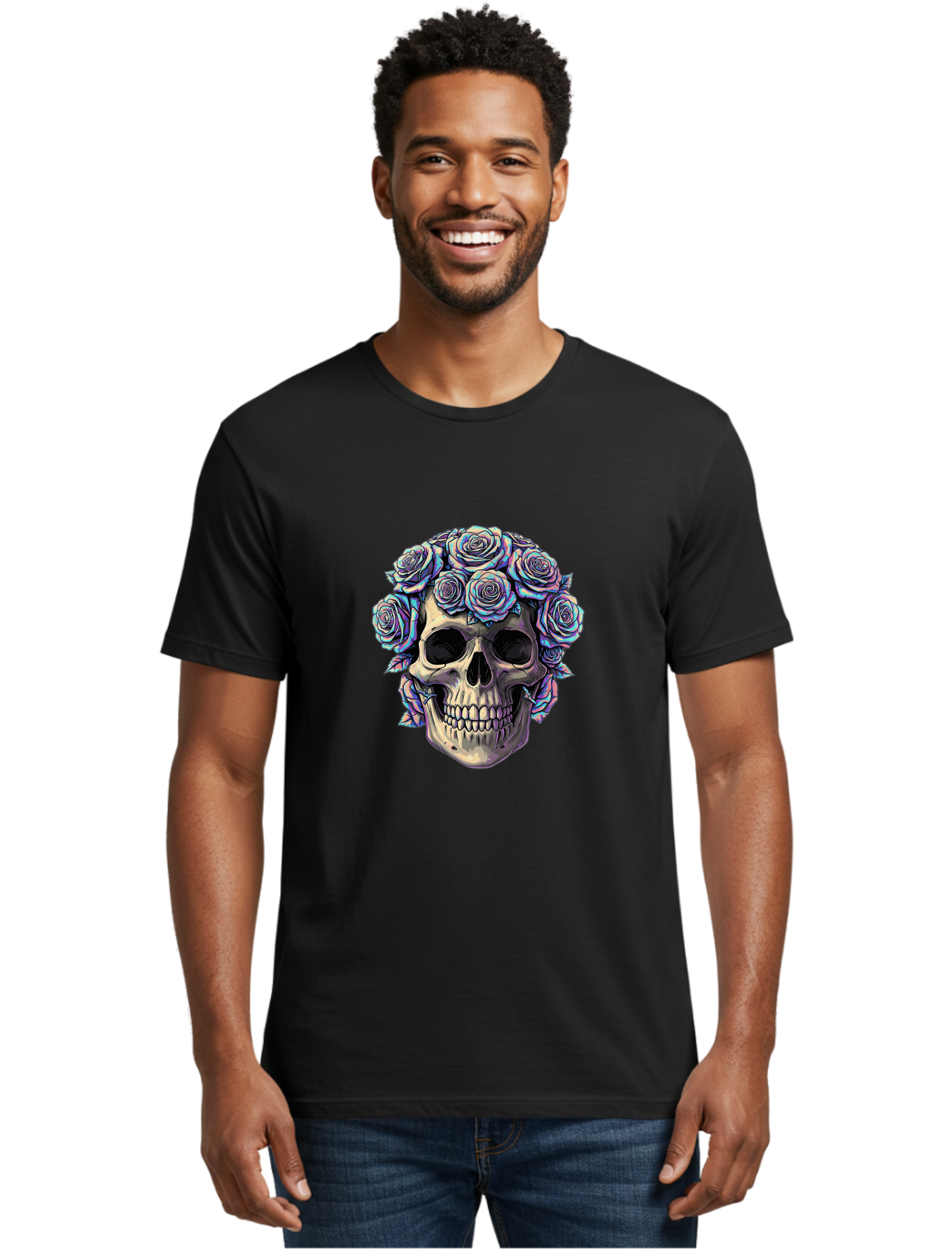 Skull-With-Roses-1 Men'S Graphic Tee, 100% Cotton, Comfortable Casual Summer Wear, Machine Washable, Vintage Camera, Old Camera, Antique Camera, Black Camera, Classic Photography, Photography Equipment, Nostalgic Device, Film Camera, Ban490