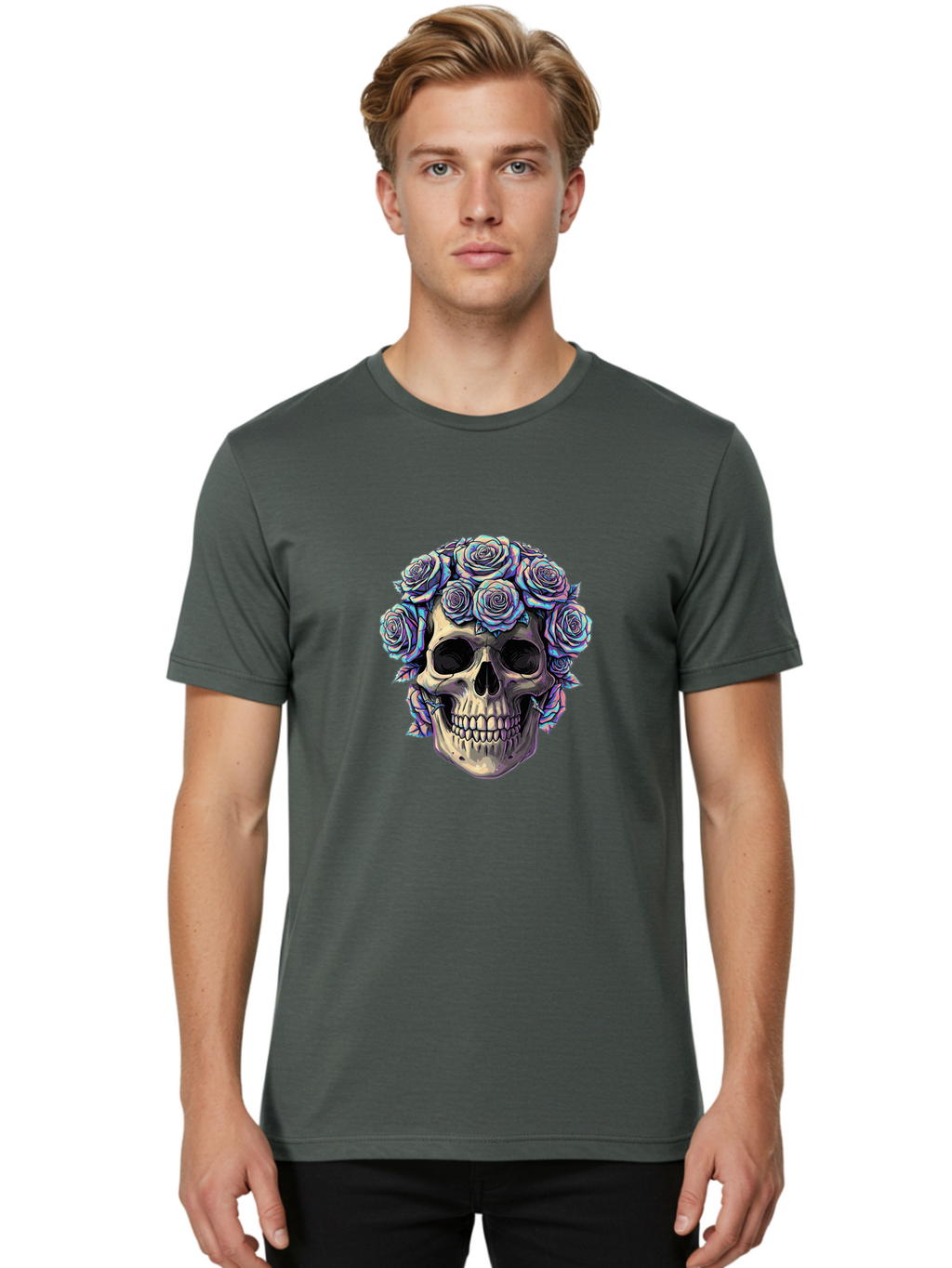 Skull-With-Roses-1 Men'S Graphic Tee, 100% Cotton, Comfortable Casual Summer Wear, Machine Washable, Vintage Camera, Old Camera, Antique Camera, Black Camera, Classic Photography, Photography Equipment, Nostalgic Device, Film Camera, Ban490