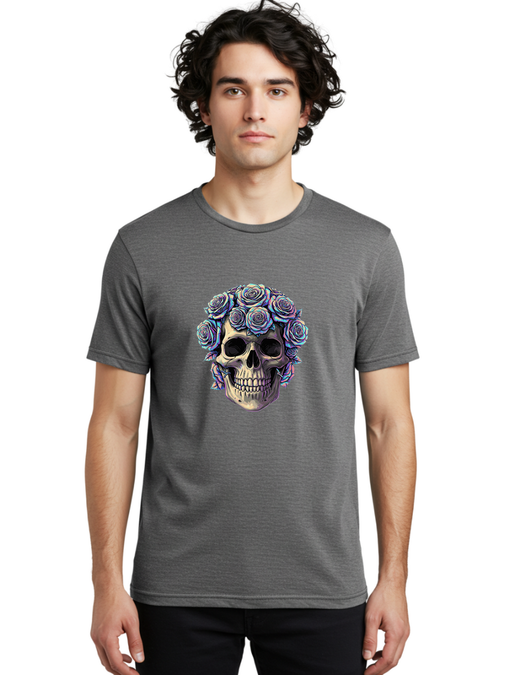 Skull-With-Roses-1 Men'S Graphic Tee, 100% Cotton, Comfortable Casual Summer Wear, Machine Washable, Vintage Camera, Old Camera, Antique Camera, Black Camera, Classic Photography, Photography Equipment, Nostalgic Device, Film Camera, Ban490