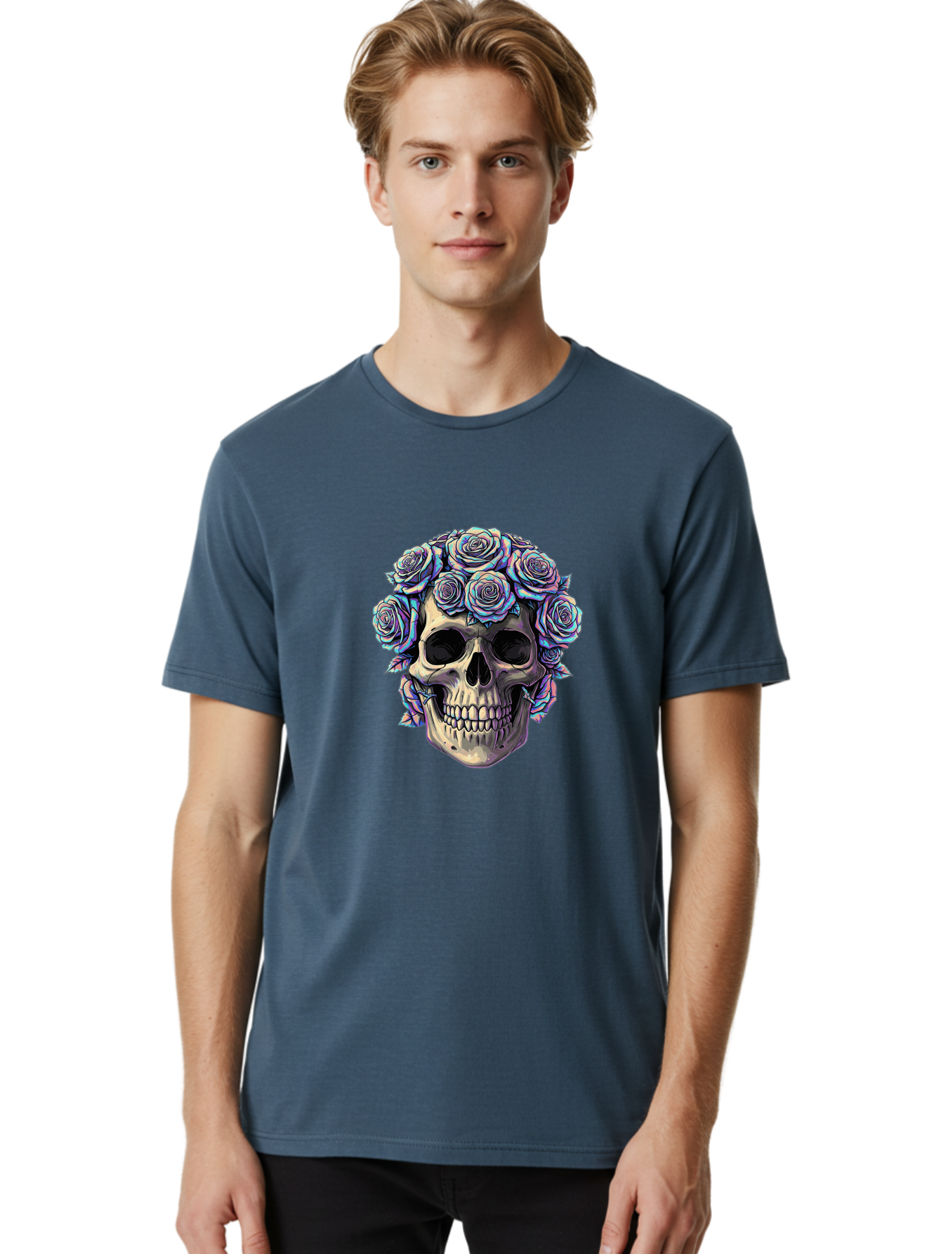 Skull-With-Roses-1 Men'S Graphic Tee, 100% Cotton, Comfortable Casual Summer Wear, Machine Washable, Vintage Camera, Old Camera, Antique Camera, Black Camera, Classic Photography, Photography Equipment, Nostalgic Device, Film Camera, Ban490