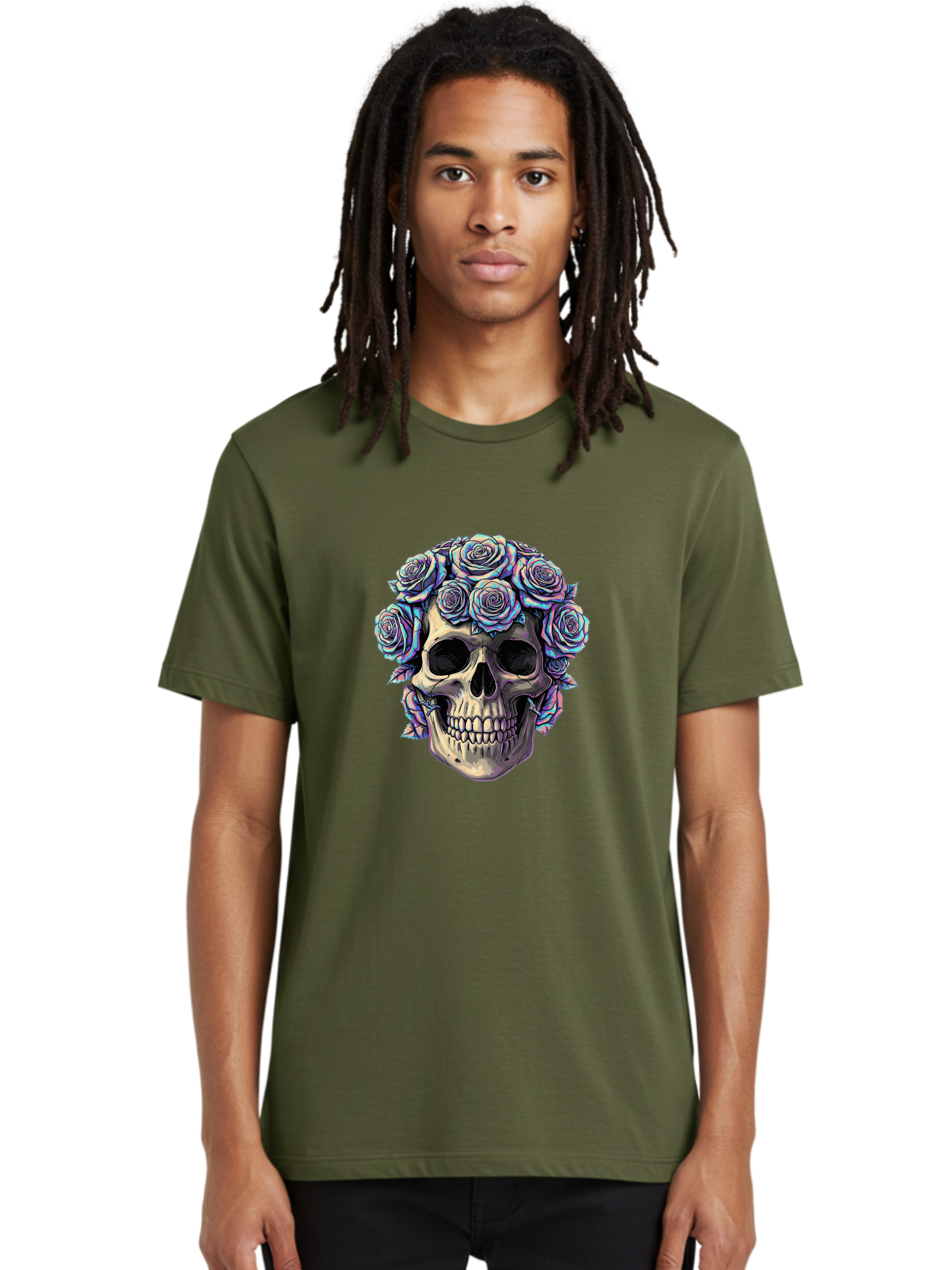 Skull-With-Roses-1 Men'S Graphic Tee, 100% Cotton, Comfortable Casual Summer Wear, Machine Washable, Vintage Camera, Old Camera, Antique Camera, Black Camera, Classic Photography, Photography Equipment, Nostalgic Device, Film Camera, Ban490