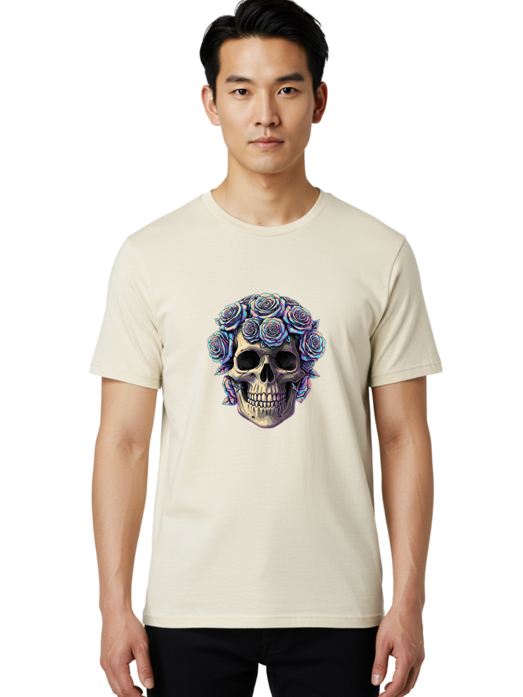 Skull-With-Roses-1 Men'S Graphic Tee, 100% Cotton, Comfortable Casual Summer Wear, Machine Washable, Vintage Camera, Old Camera, Antique Camera, Black Camera, Classic Photography, Photography Equipment, Nostalgic Device, Film Camera, Ban490