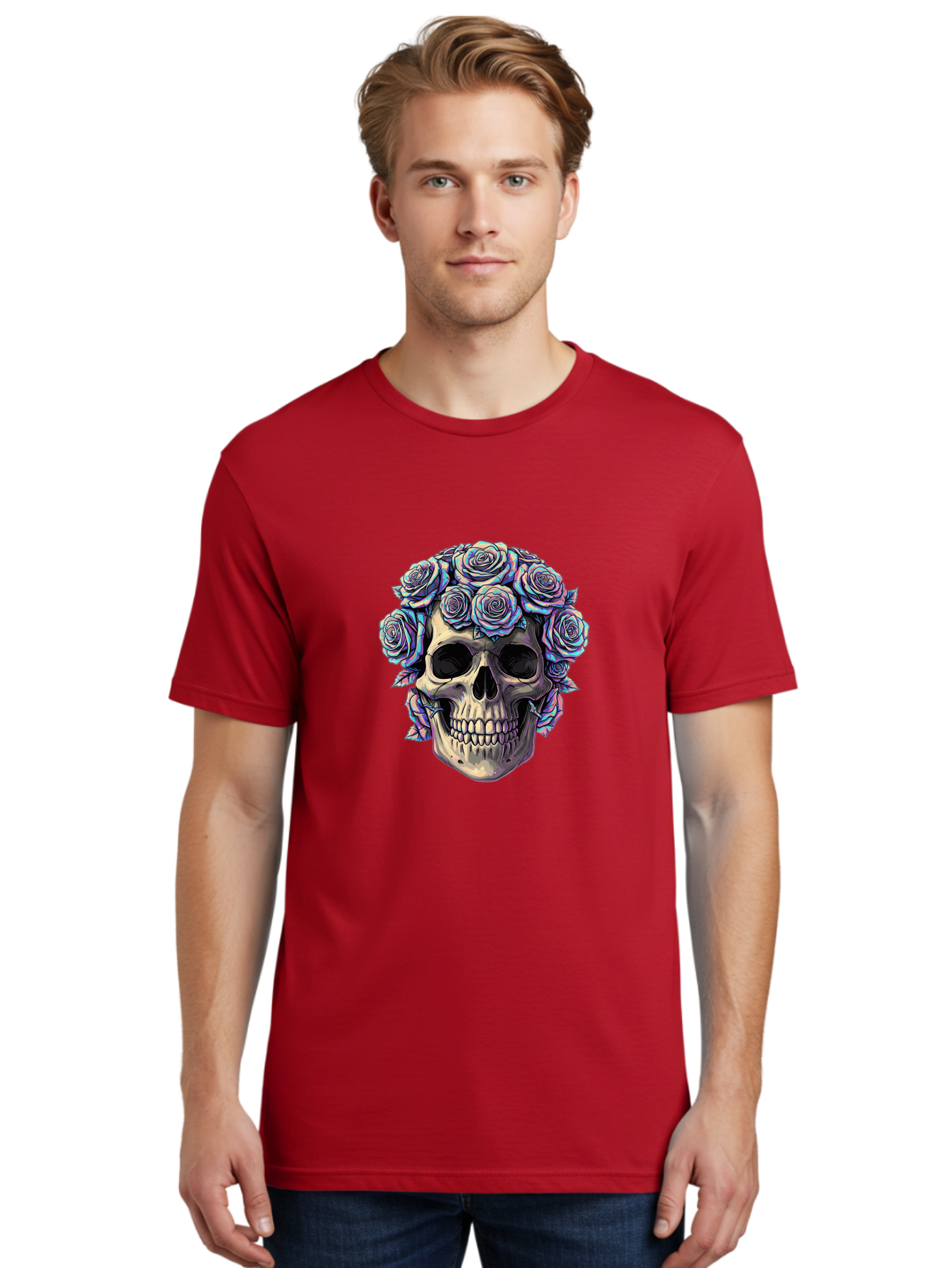 Skull-With-Roses-1 Men'S Graphic Tee, 100% Cotton, Comfortable Casual Summer Wear, Machine Washable, Vintage Camera, Old Camera, Antique Camera, Black Camera, Classic Photography, Photography Equipment, Nostalgic Device, Film Camera, Ban490