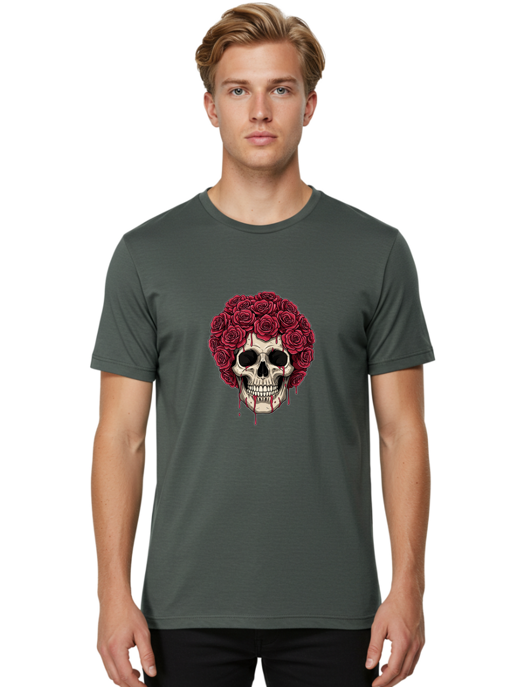 Skull-With-Roses-3 Men'S Graphic Tee, 100% Cotton, Comfortable Casual Summer Wear, Machine Washable, Vintage Camera, Old Camera, Antique Camera, Black Camera, Classic Photography, Photography Equipment, Nostalgic Device, Film Camera, Ban492
