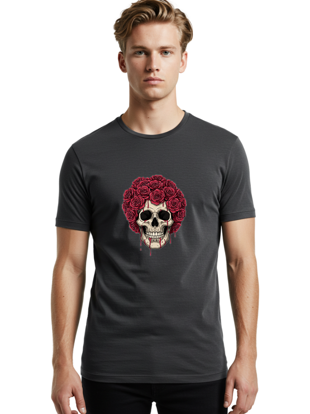 Skull-With-Roses-3 Men'S Graphic Tee, 100% Cotton, Comfortable Casual Summer Wear, Machine Washable, Vintage Camera, Old Camera, Antique Camera, Black Camera, Classic Photography, Photography Equipment, Nostalgic Device, Film Camera, Ban492