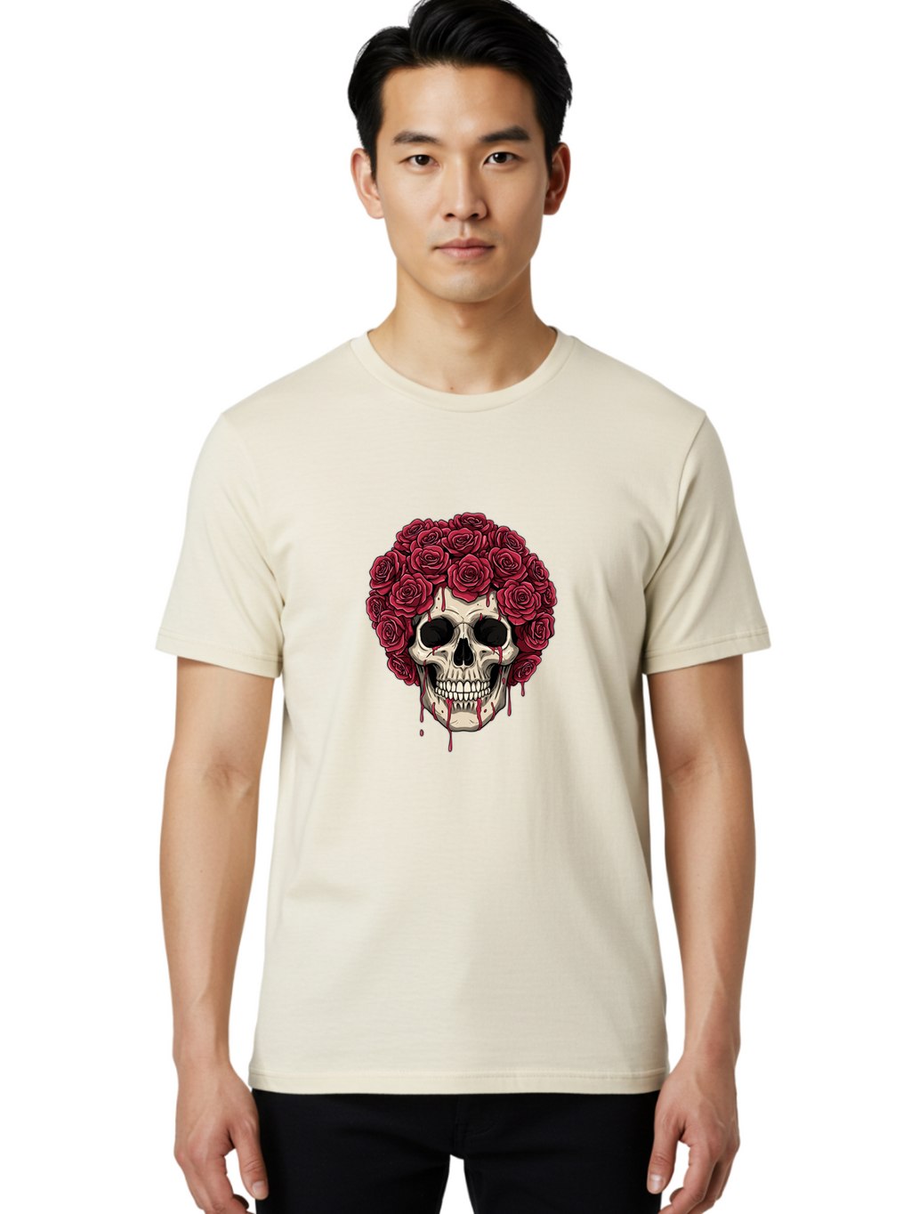Skull-With-Roses-3 Men'S Graphic Tee, 100% Cotton, Comfortable Casual Summer Wear, Machine Washable, Vintage Camera, Old Camera, Antique Camera, Black Camera, Classic Photography, Photography Equipment, Nostalgic Device, Film Camera, Ban492