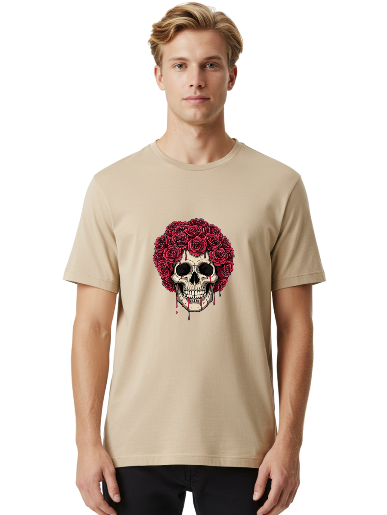 Skull-With-Roses-3 Men'S Graphic Tee, 100% Cotton, Comfortable Casual Summer Wear, Machine Washable, Vintage Camera, Old Camera, Antique Camera, Black Camera, Classic Photography, Photography Equipment, Nostalgic Device, Film Camera, Ban492