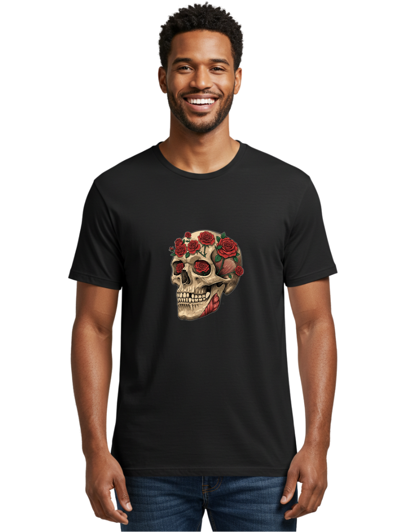Skull-With-Roses-4 Men'S Graphic Tee, 100% Cotton, Comfortable Casual Summer Wear, Machine Washable, Vintage Camera, Old Camera, Antique Camera, Black Camera, Classic Photography, Photography Equipment, Nostalgic Device, Film Camera, Ban493