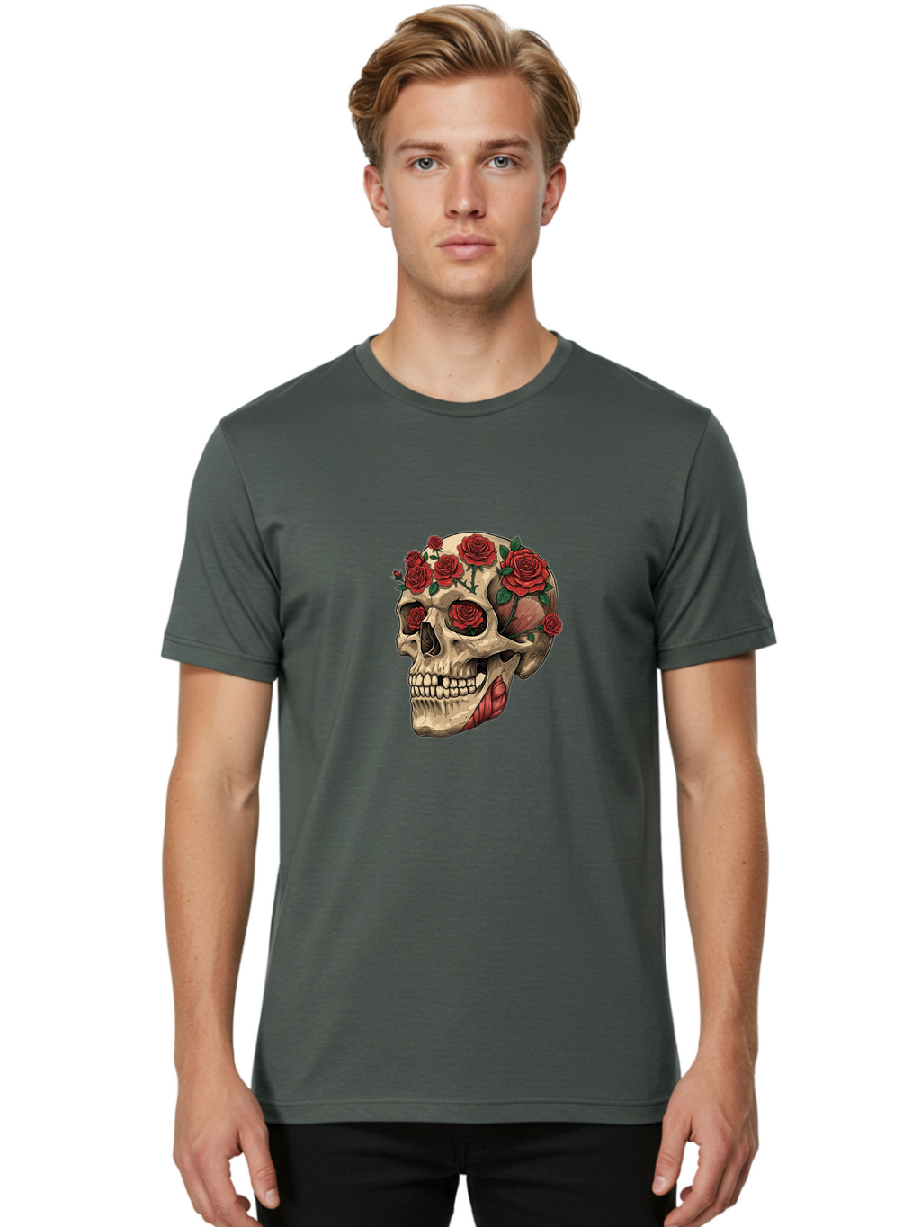 Skull-With-Roses-4 Men'S Graphic Tee, 100% Cotton, Comfortable Casual Summer Wear, Machine Washable, Vintage Camera, Old Camera, Antique Camera, Black Camera, Classic Photography, Photography Equipment, Nostalgic Device, Film Camera, Ban493