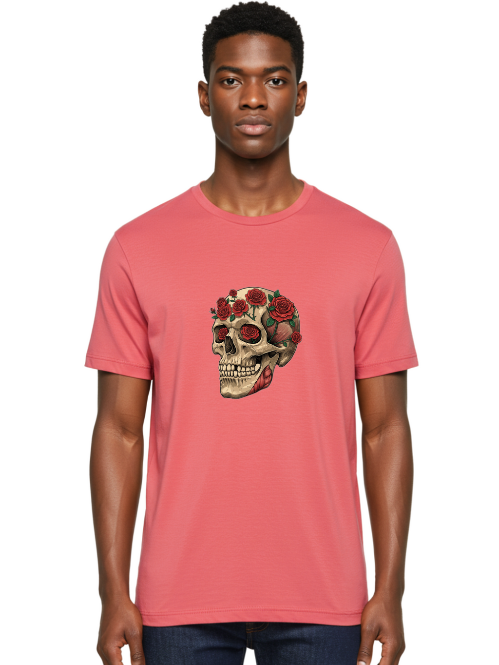 Skull-With-Roses-4 Men'S Graphic Tee, 100% Cotton, Comfortable Casual Summer Wear, Machine Washable, Vintage Camera, Old Camera, Antique Camera, Black Camera, Classic Photography, Photography Equipment, Nostalgic Device, Film Camera, Ban493