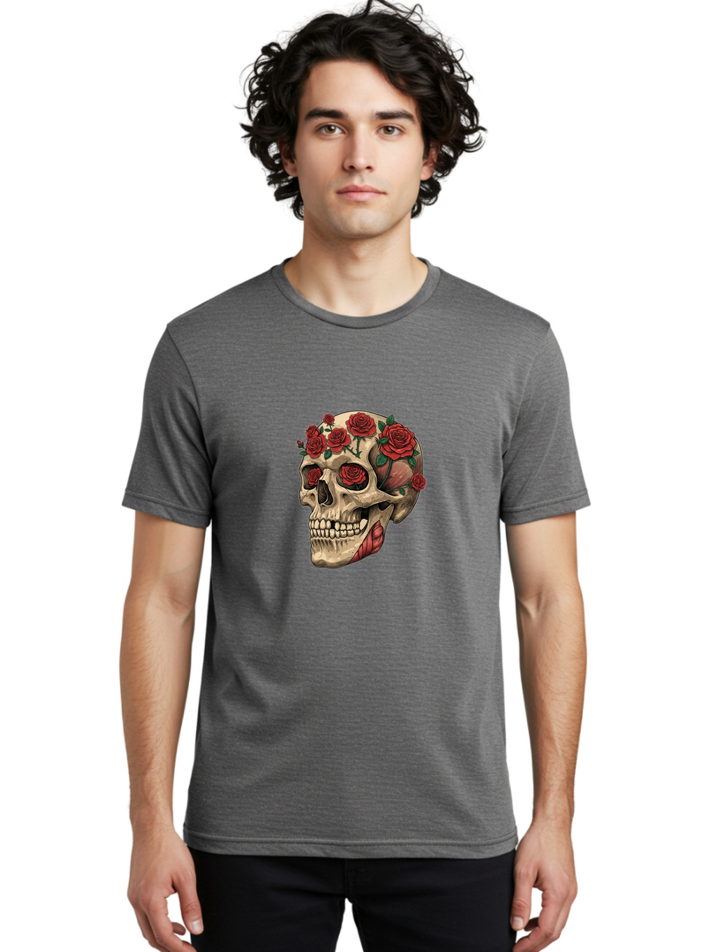 Skull-With-Roses-4 Men'S Graphic Tee, 100% Cotton, Comfortable Casual Summer Wear, Machine Washable, Vintage Camera, Old Camera, Antique Camera, Black Camera, Classic Photography, Photography Equipment, Nostalgic Device, Film Camera, Ban493