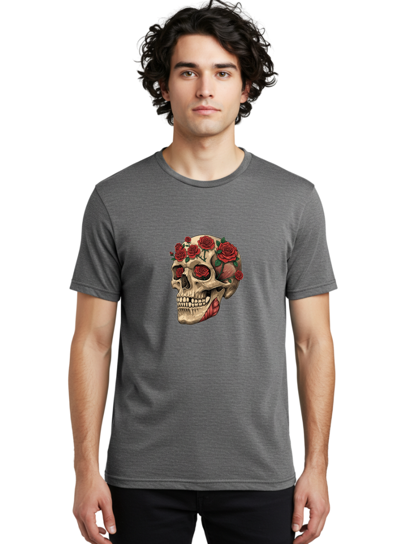 Skull-With-Roses-4 Men'S Graphic Tee, 100% Cotton, Comfortable Casual Summer Wear, Machine Washable, Vintage Camera, Old Camera, Antique Camera, Black Camera, Classic Photography, Photography Equipment, Nostalgic Device, Film Camera, Ban493