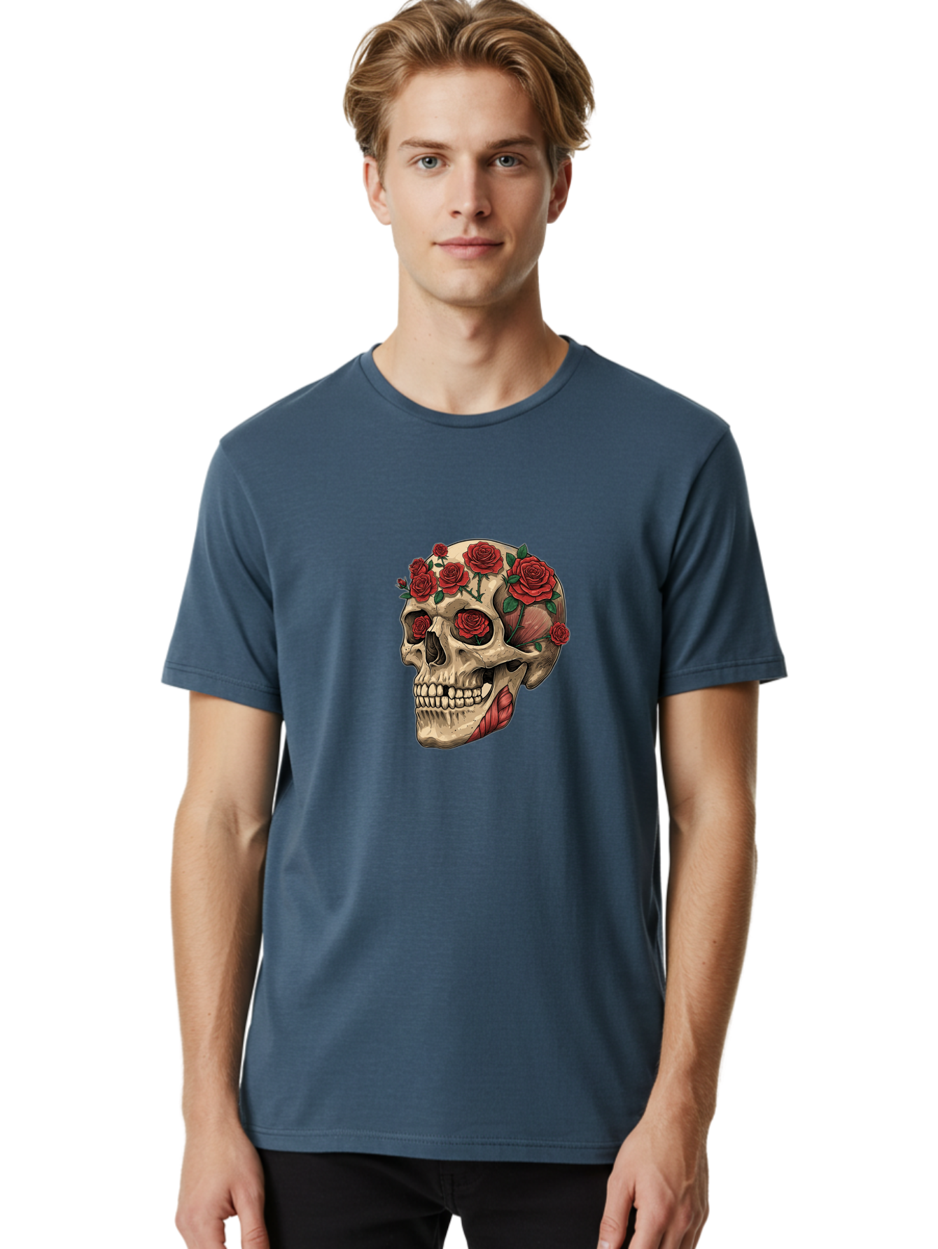 Skull-With-Roses-4 Men'S Graphic Tee, 100% Cotton, Comfortable Casual Summer Wear, Machine Washable, Vintage Camera, Old Camera, Antique Camera, Black Camera, Classic Photography, Photography Equipment, Nostalgic Device, Film Camera, Ban493