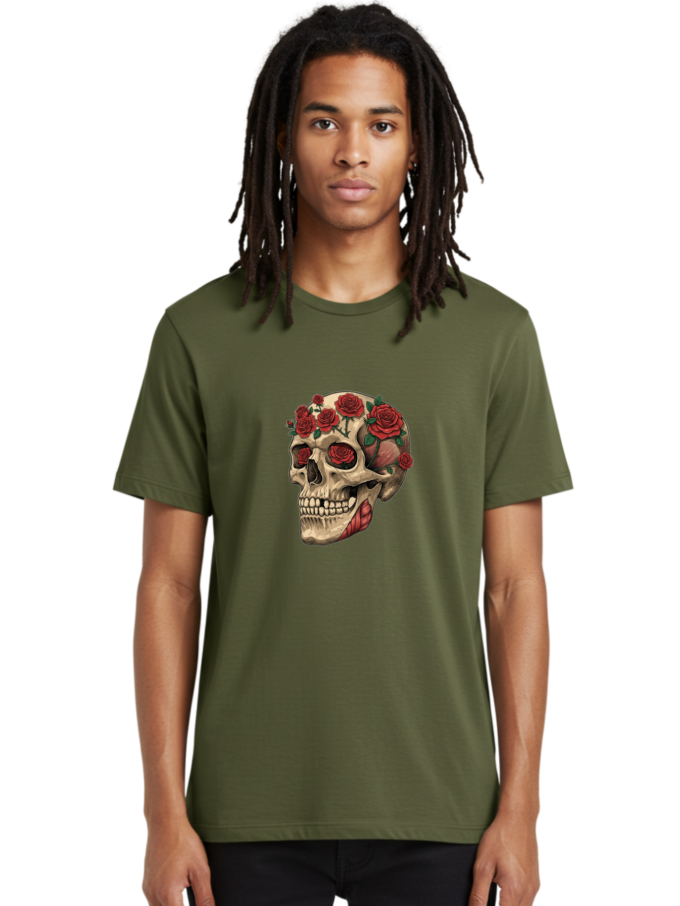 Skull-With-Roses-4 Men'S Graphic Tee, 100% Cotton, Comfortable Casual Summer Wear, Machine Washable, Vintage Camera, Old Camera, Antique Camera, Black Camera, Classic Photography, Photography Equipment, Nostalgic Device, Film Camera, Ban493