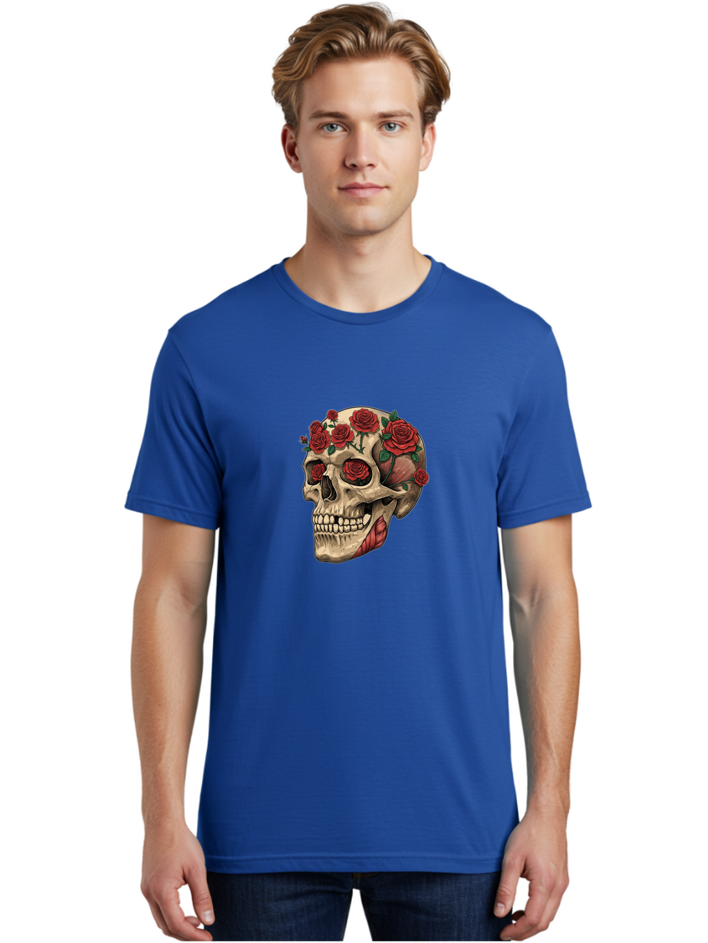 Skull-With-Roses-4 Men'S Graphic Tee, 100% Cotton, Comfortable Casual Summer Wear, Machine Washable, Vintage Camera, Old Camera, Antique Camera, Black Camera, Classic Photography, Photography Equipment, Nostalgic Device, Film Camera, Ban493