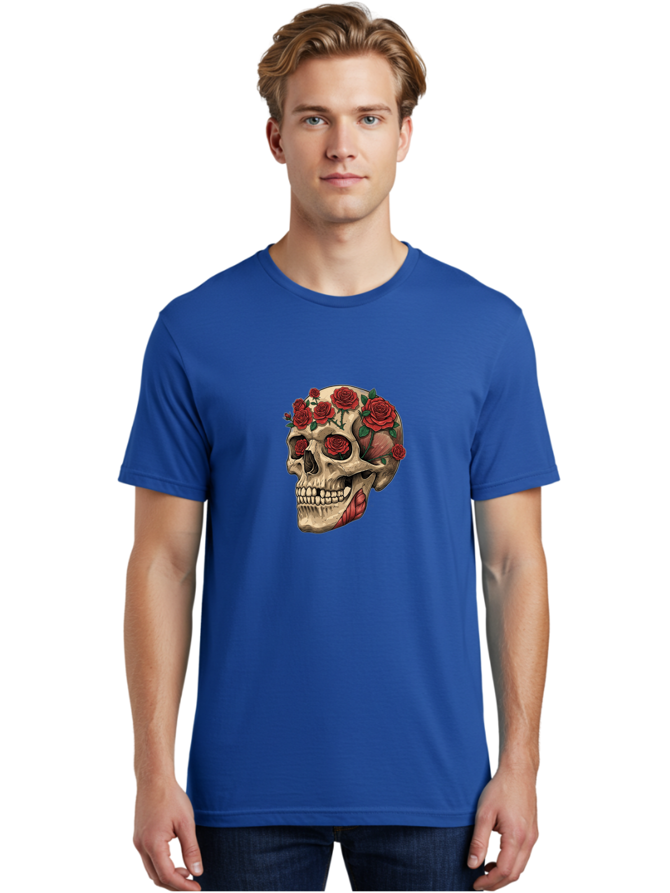 Skull-With-Roses-4 Men'S Graphic Tee, 100% Cotton, Comfortable Casual Summer Wear, Machine Washable, Vintage Camera, Old Camera, Antique Camera, Black Camera, Classic Photography, Photography Equipment, Nostalgic Device, Film Camera, Ban493