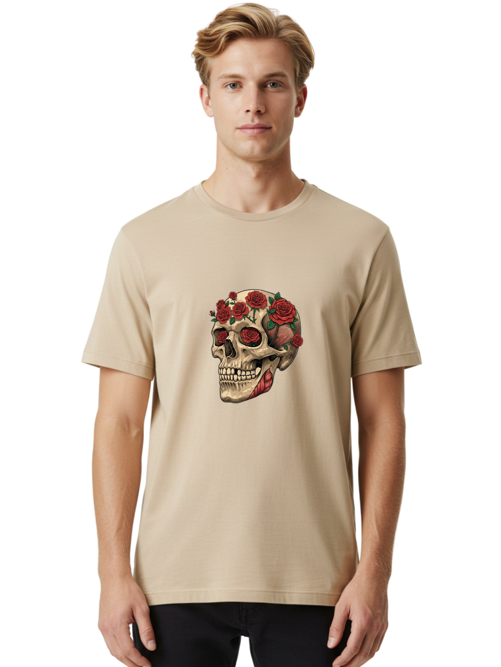Skull-With-Roses-4 Men'S Graphic Tee, 100% Cotton, Comfortable Casual Summer Wear, Machine Washable, Vintage Camera, Old Camera, Antique Camera, Black Camera, Classic Photography, Photography Equipment, Nostalgic Device, Film Camera, Ban493