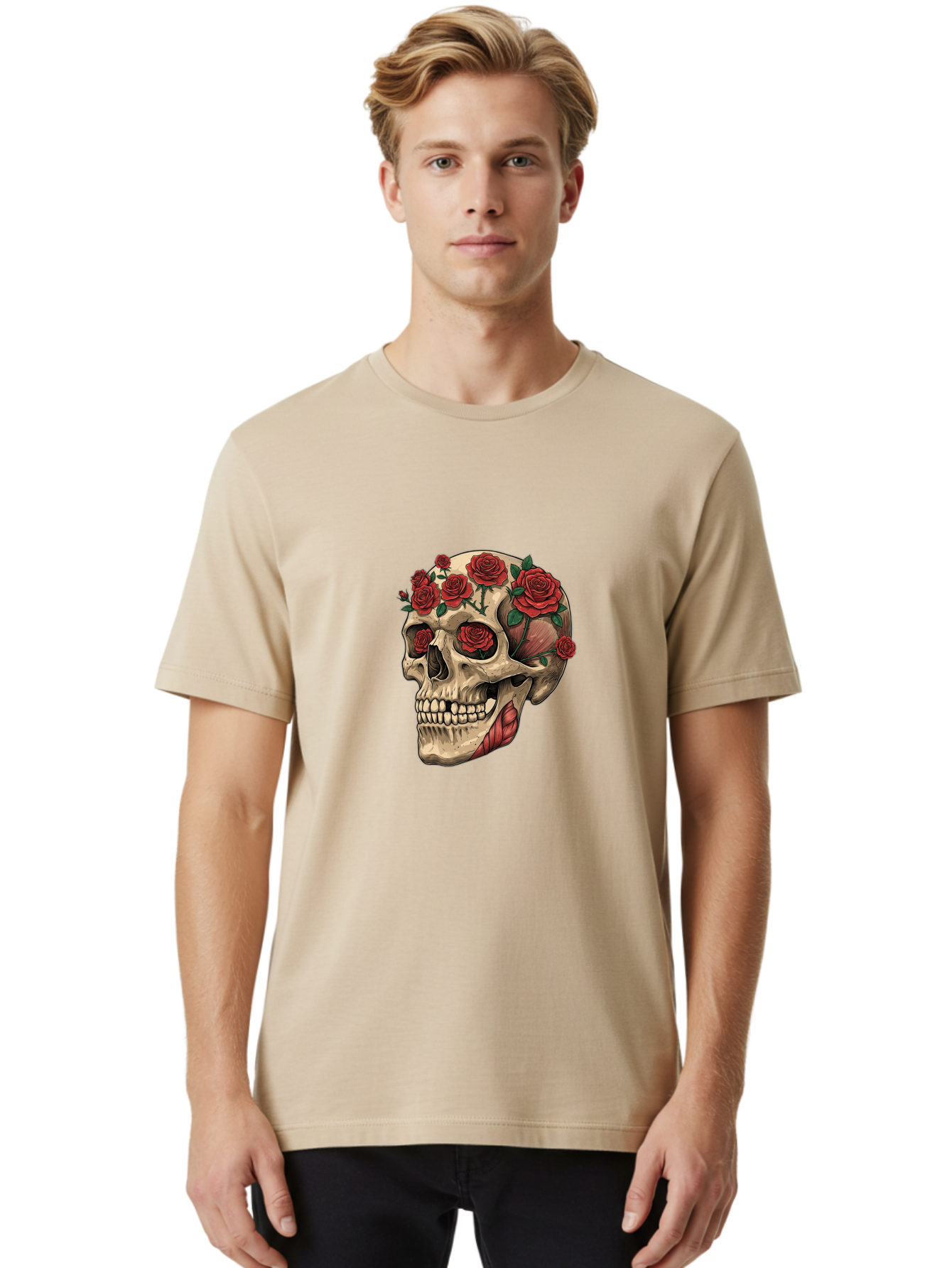 Skull-With-Roses-4 Men'S Graphic Tee, 100% Cotton, Comfortable Casual Summer Wear, Machine Washable, Vintage Camera, Old Camera, Antique Camera, Black Camera, Classic Photography, Photography Equipment, Nostalgic Device, Film Camera, Ban493