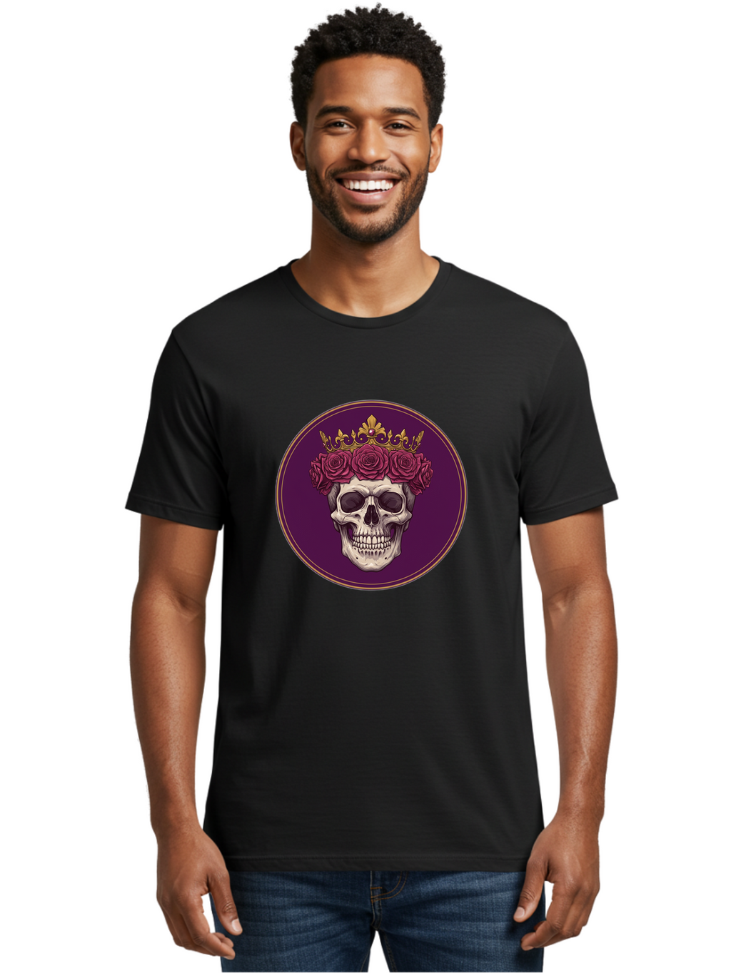 Skull-With-Roses-And-Crown Men'S Graphic Tee, 100% Cotton, Comfortable Casual Summer Wear, Machine Washable, Vintage Camera, Old Camera, Antique Camera, Black Camera, Classic Photography, Photography Equipment, Nostalgic Device, Film Camera, Ban495