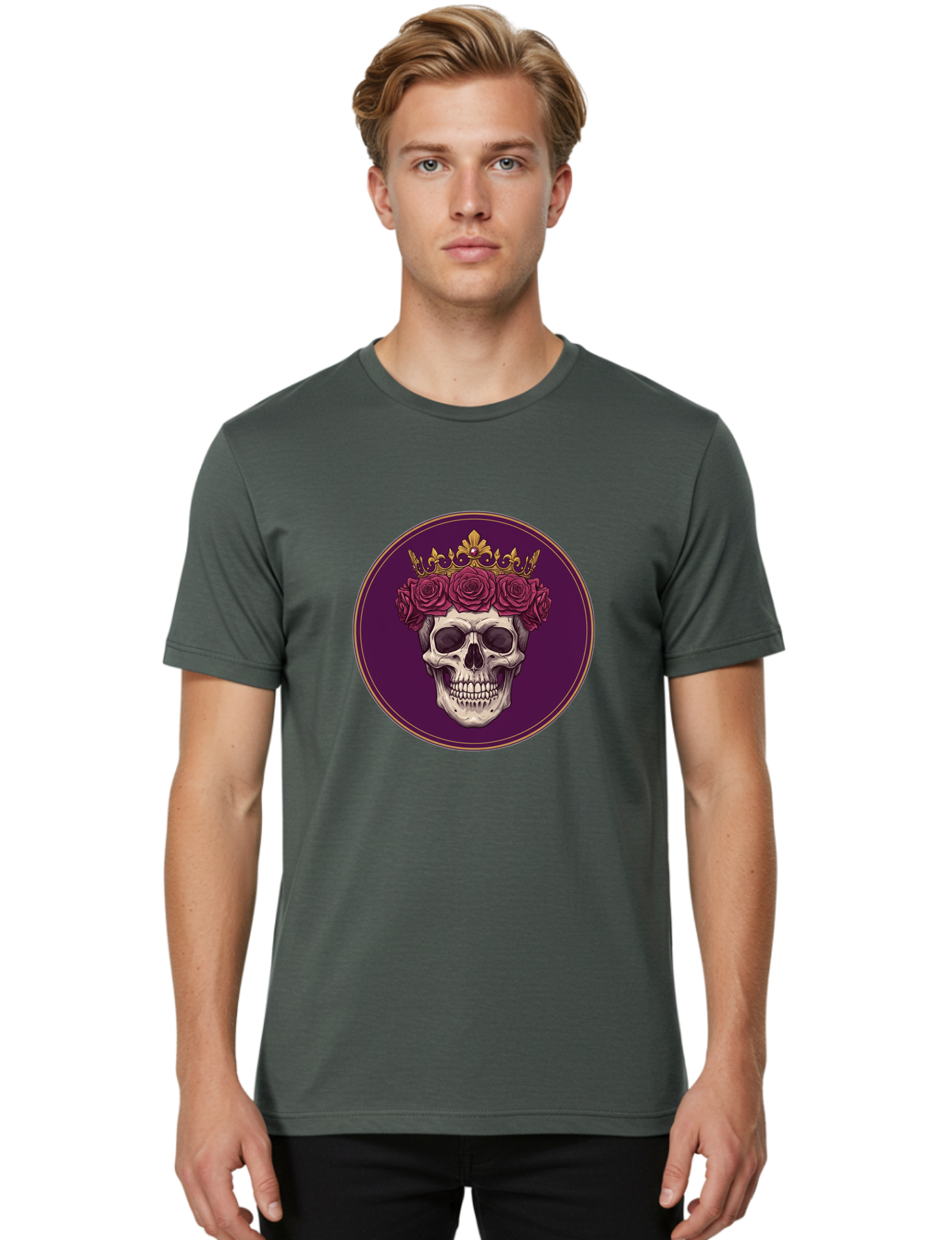 Skull-With-Roses-And-Crown Men'S Graphic Tee, 100% Cotton, Comfortable Casual Summer Wear, Machine Washable, Vintage Camera, Old Camera, Antique Camera, Black Camera, Classic Photography, Photography Equipment, Nostalgic Device, Film Camera, Ban495