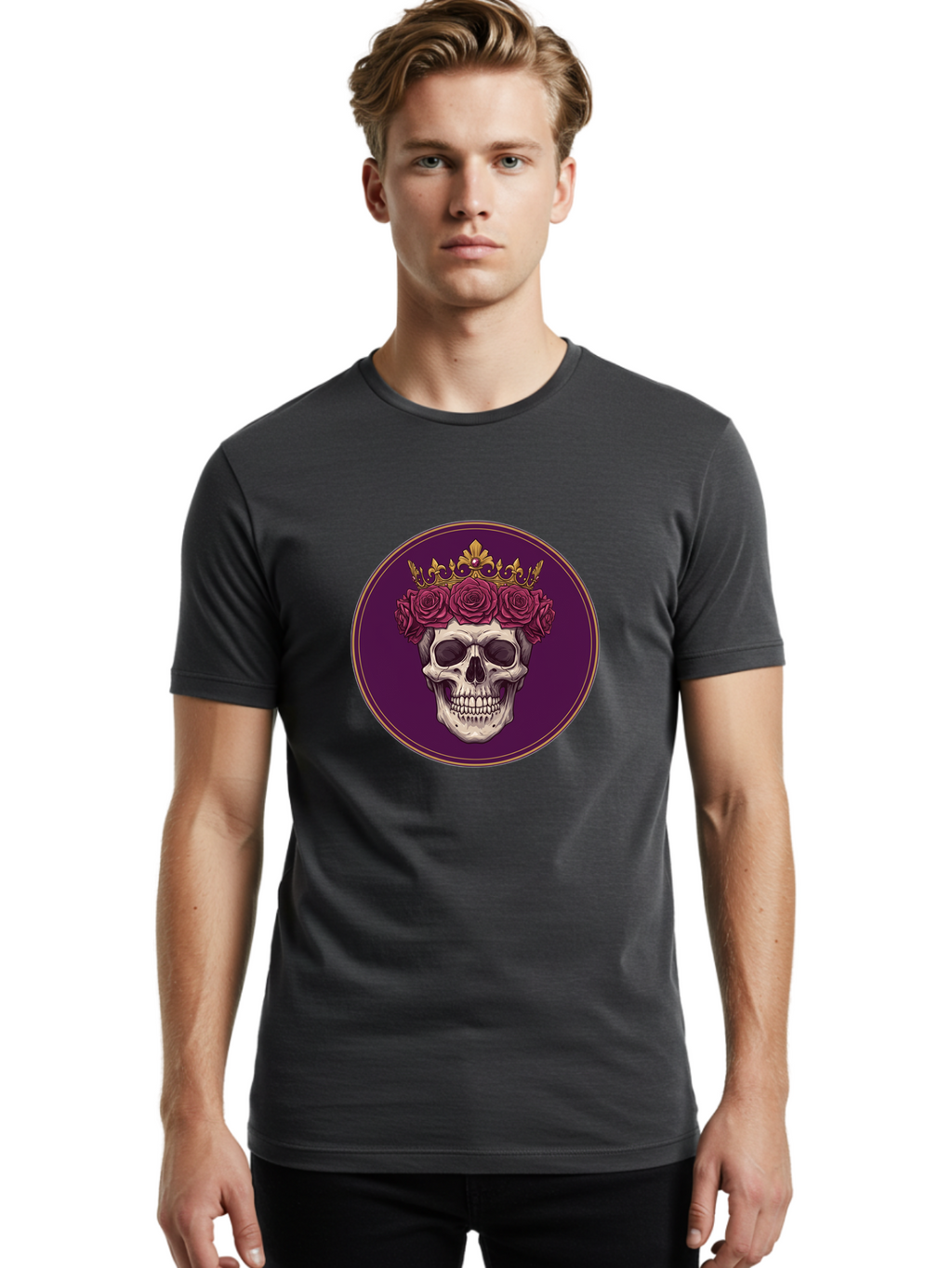 Skull-With-Roses-And-Crown Men'S Graphic Tee, 100% Cotton, Comfortable Casual Summer Wear, Machine Washable, Vintage Camera, Old Camera, Antique Camera, Black Camera, Classic Photography, Photography Equipment, Nostalgic Device, Film Camera, Ban495