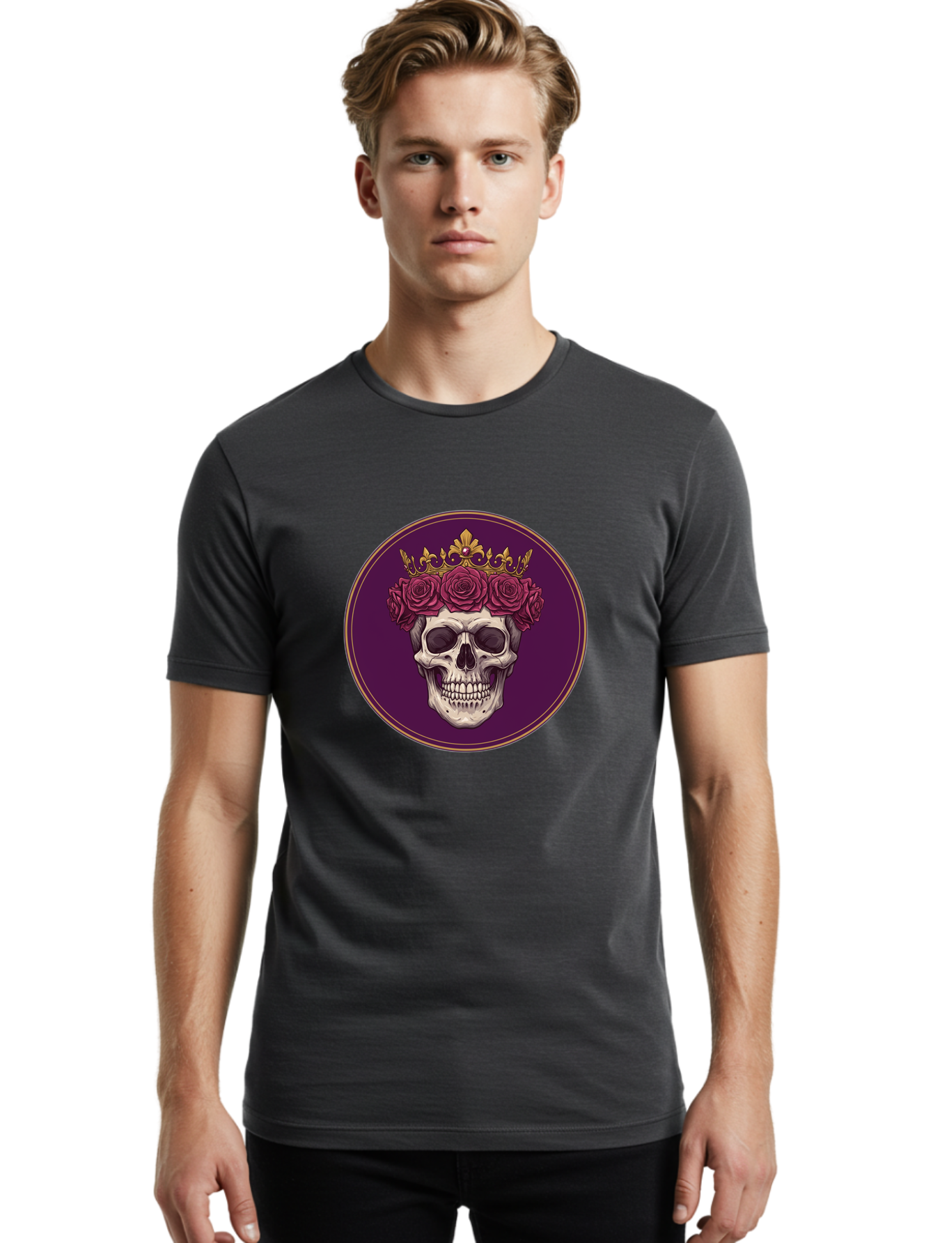 Skull-With-Roses-And-Crown Men'S Graphic Tee, 100% Cotton, Comfortable Casual Summer Wear, Machine Washable, Vintage Camera, Old Camera, Antique Camera, Black Camera, Classic Photography, Photography Equipment, Nostalgic Device, Film Camera, Ban495