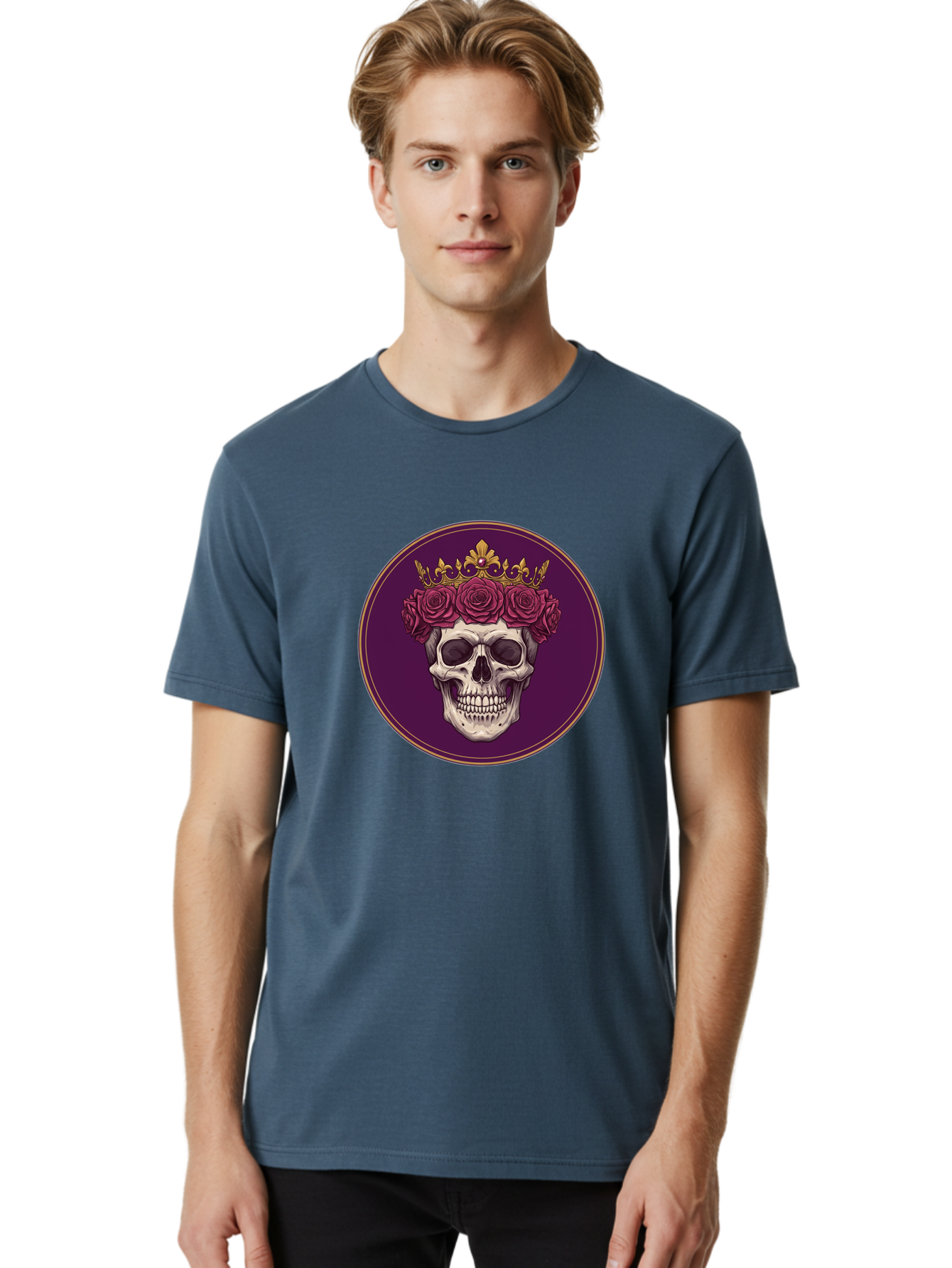 Skull-With-Roses-And-Crown Men'S Graphic Tee, 100% Cotton, Comfortable Casual Summer Wear, Machine Washable, Vintage Camera, Old Camera, Antique Camera, Black Camera, Classic Photography, Photography Equipment, Nostalgic Device, Film Camera, Ban495