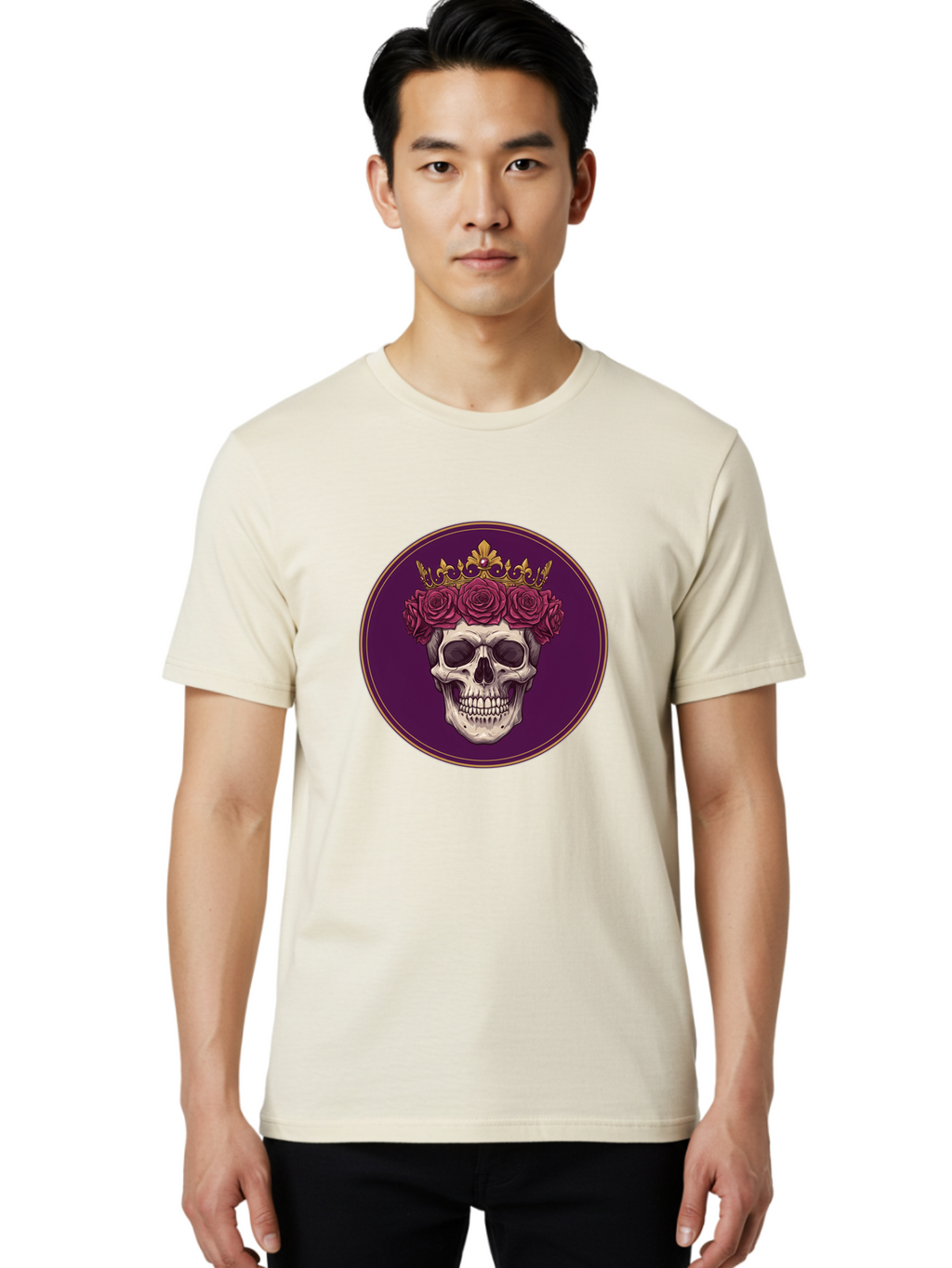 Skull-With-Roses-And-Crown Men'S Graphic Tee, 100% Cotton, Comfortable Casual Summer Wear, Machine Washable, Vintage Camera, Old Camera, Antique Camera, Black Camera, Classic Photography, Photography Equipment, Nostalgic Device, Film Camera, Ban495