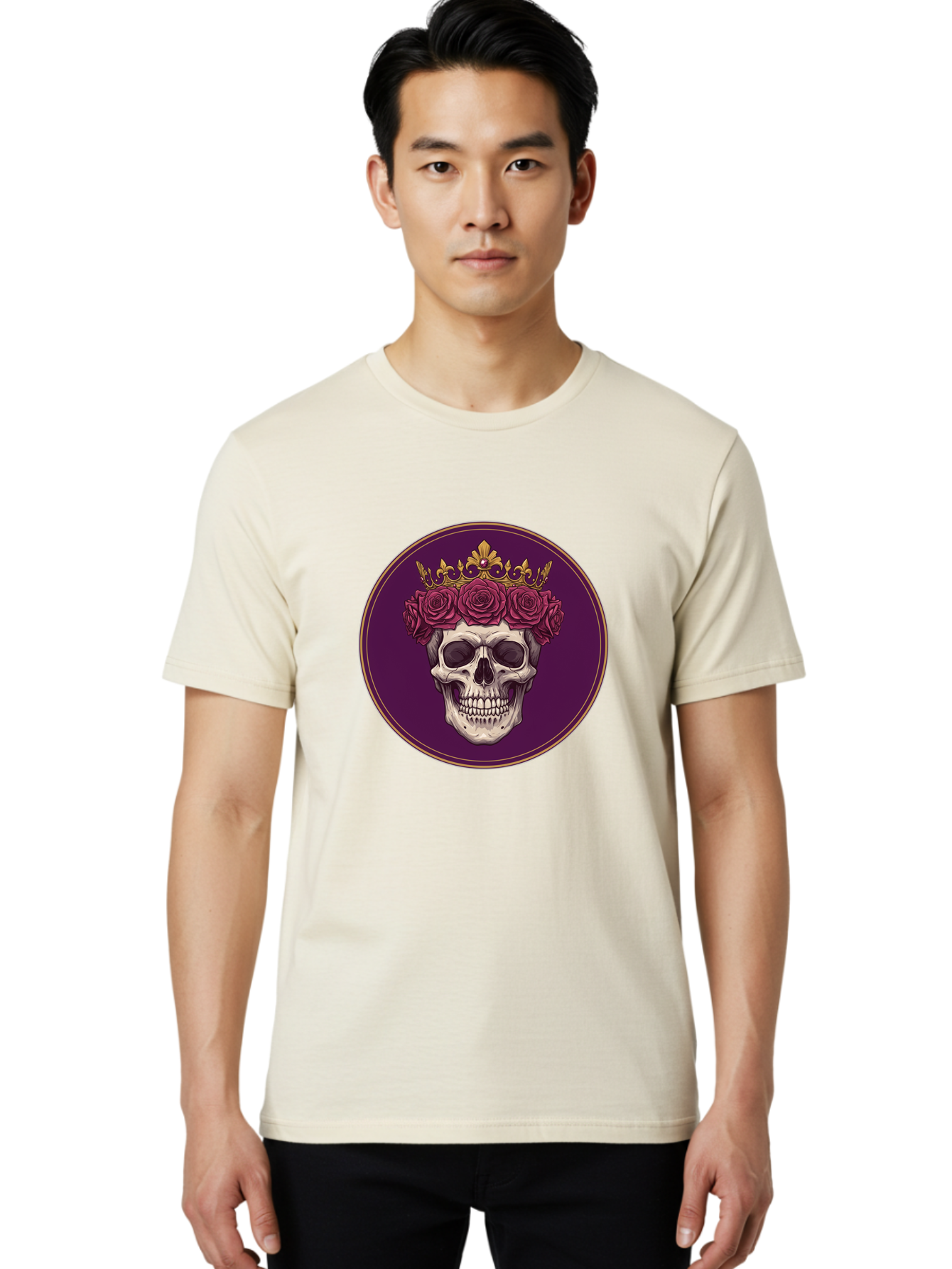 Skull-With-Roses-And-Crown Men'S Graphic Tee, 100% Cotton, Comfortable Casual Summer Wear, Machine Washable, Vintage Camera, Old Camera, Antique Camera, Black Camera, Classic Photography, Photography Equipment, Nostalgic Device, Film Camera, Ban495