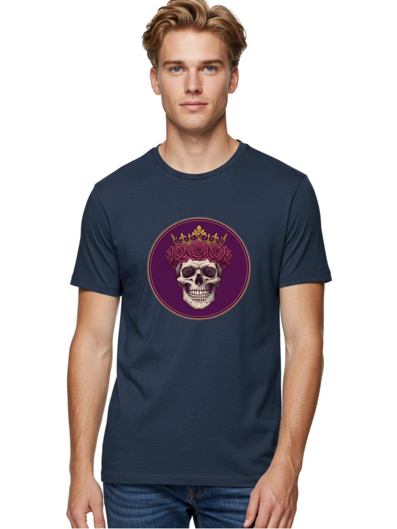 Skull-With-Roses-And-Crown Men'S Graphic Tee, 100% Cotton, Comfortable Casual Summer Wear, Machine Washable, Vintage Camera, Old Camera, Antique Camera, Black Camera, Classic Photography, Photography Equipment, Nostalgic Device, Film Camera, Ban495