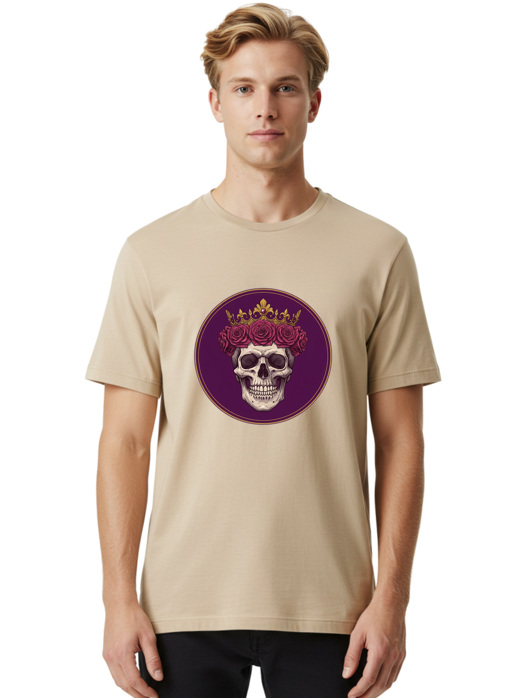 Skull-With-Roses-And-Crown Men'S Graphic Tee, 100% Cotton, Comfortable Casual Summer Wear, Machine Washable, Vintage Camera, Old Camera, Antique Camera, Black Camera, Classic Photography, Photography Equipment, Nostalgic Device, Film Camera, Ban495