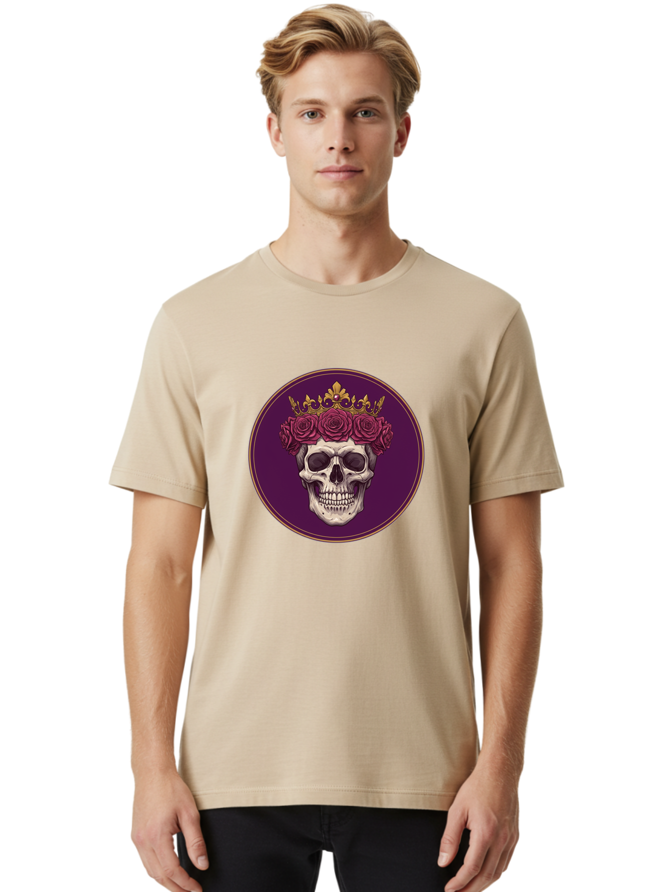 Skull-With-Roses-And-Crown Men'S Graphic Tee, 100% Cotton, Comfortable Casual Summer Wear, Machine Washable, Vintage Camera, Old Camera, Antique Camera, Black Camera, Classic Photography, Photography Equipment, Nostalgic Device, Film Camera, Ban495