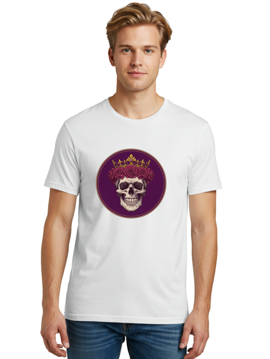 Skull-With-Roses-And-Crown Men'S Graphic Tee, 100% Cotton, Comfortable Casual Summer Wear, Machine Washable, Vintage Camera, Old Camera, Antique Camera, Black Camera, Classic Photography, Photography Equipment, Nostalgic Device, Film Camera, Ban495
