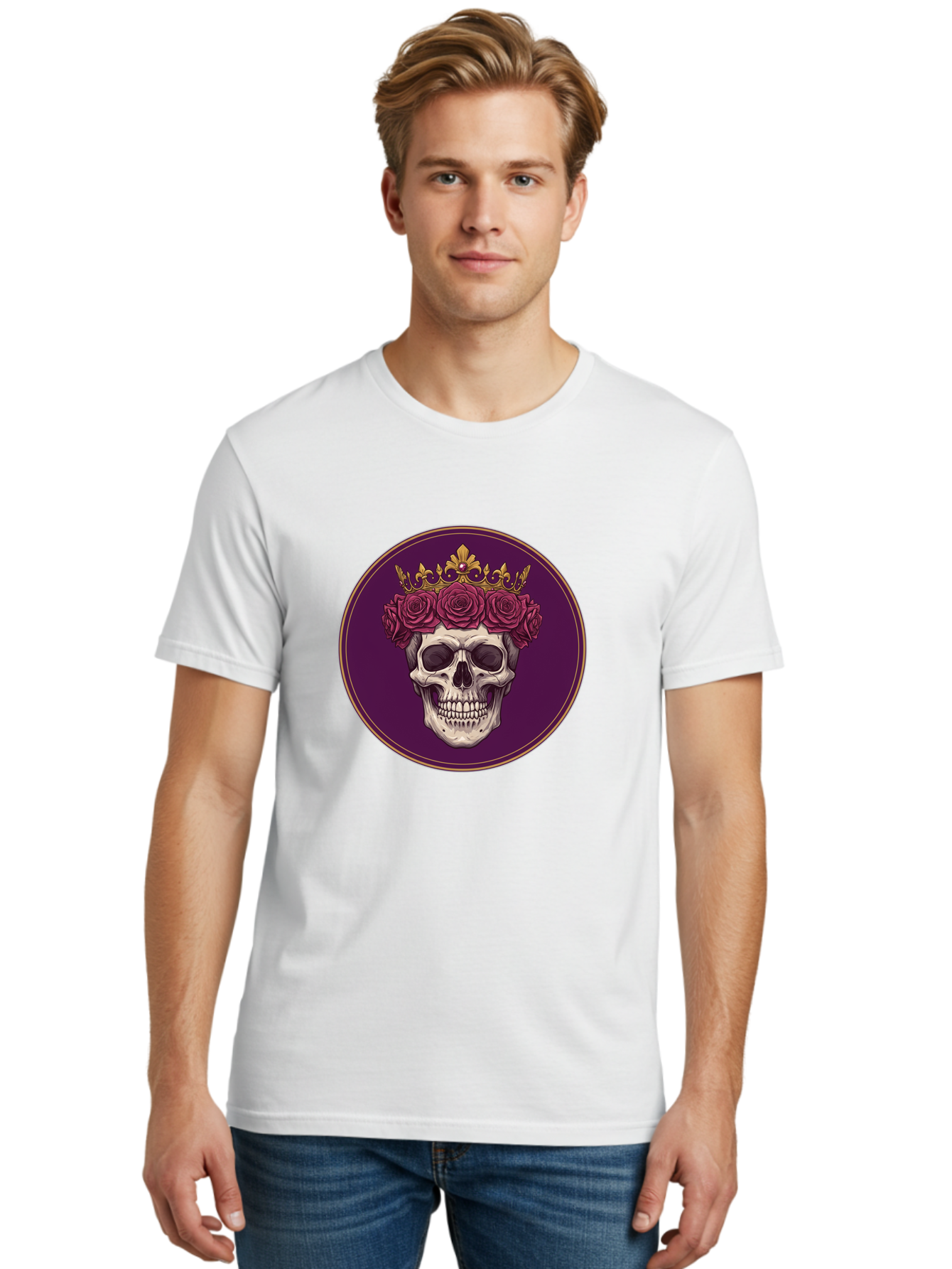 Skull-With-Roses-And-Crown Men'S Graphic Tee, 100% Cotton, Comfortable Casual Summer Wear, Machine Washable, Vintage Camera, Old Camera, Antique Camera, Black Camera, Classic Photography, Photography Equipment, Nostalgic Device, Film Camera, Ban495