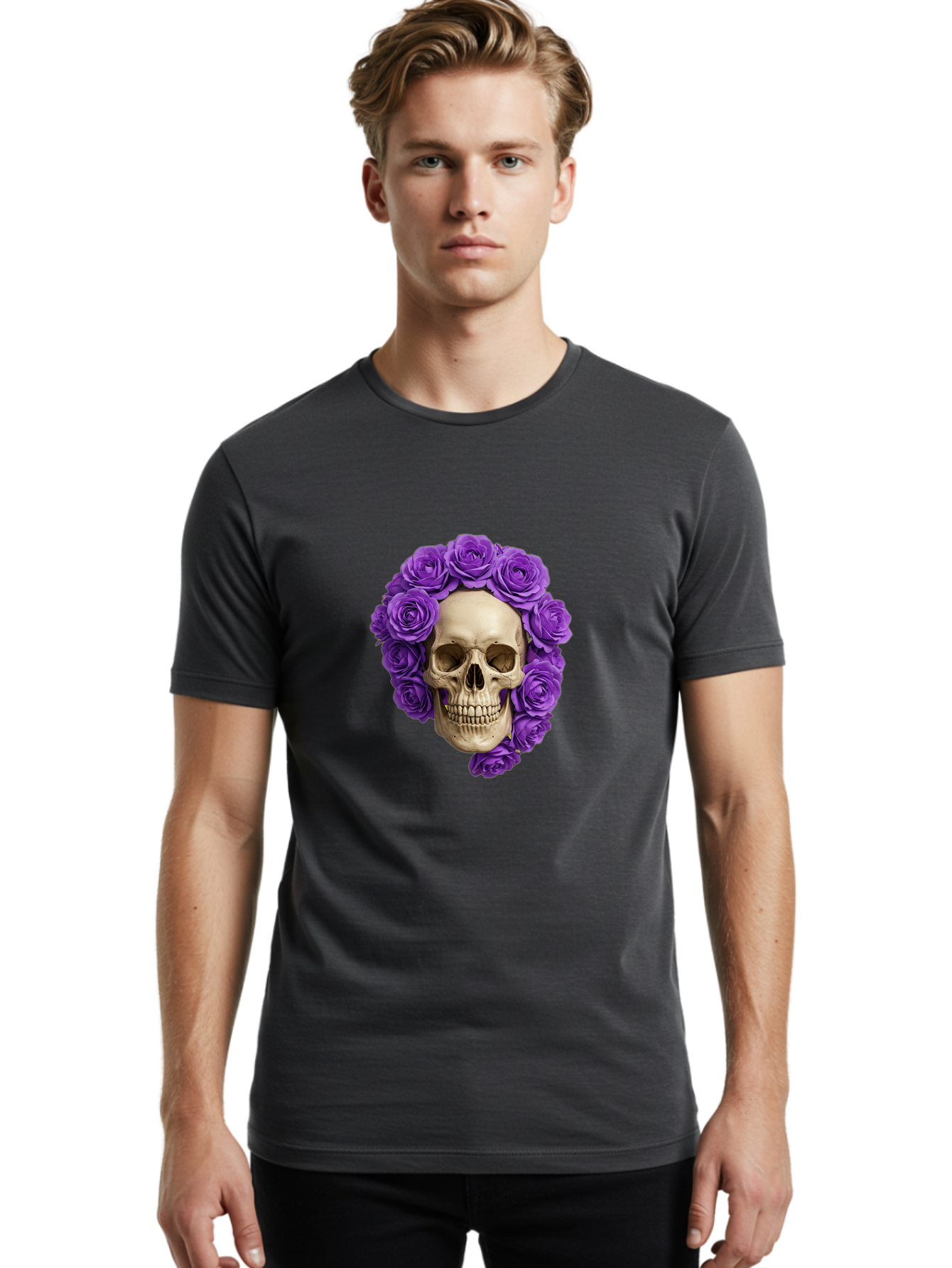 Skull-With-Roses Men'S Graphic Tee, 100% Cotton, Comfortable Casual Summer Wear, Machine Washable, Vintage Camera, Old Camera, Antique Camera, Black Camera, Classic Photography, Photography Equipment, Nostalgic Device, Film Camera, Camera Art Ban496