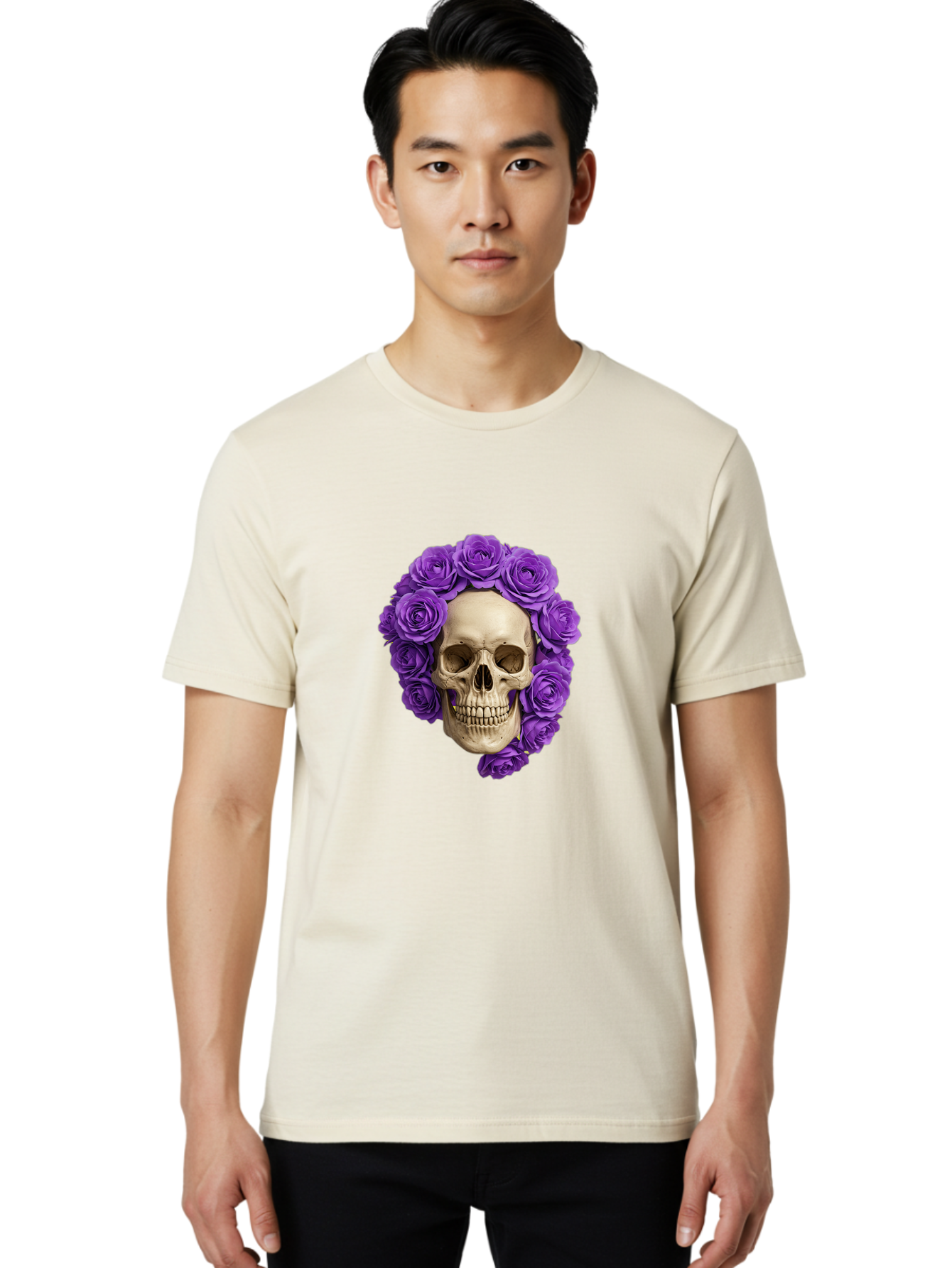 Skull-With-Roses Men'S Graphic Tee, 100% Cotton, Comfortable Casual Summer Wear, Machine Washable, Vintage Camera, Old Camera, Antique Camera, Black Camera, Classic Photography, Photography Equipment, Nostalgic Device, Film Camera, Camera Art Ban496