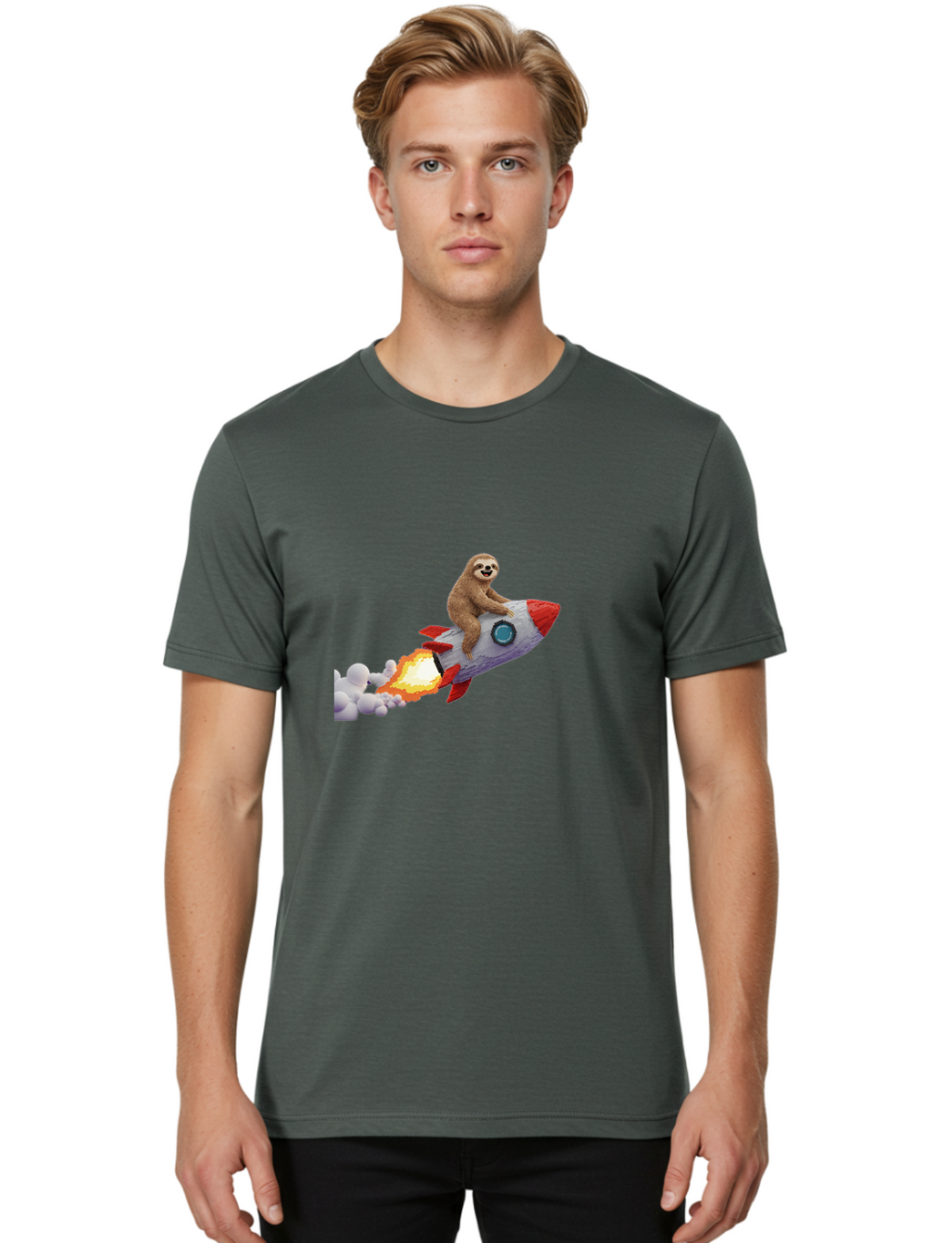 Sloth-On-Rocket-2 Men'S Graphic Tee, 100% Cotton, Comfortable Casual Summer Wear, Machine Washable, Vintage Camera, Old Camera, Antique Camera, Black Camera, Classic Photography, Photography Equipment, Nostalgic Device, Film Camera, Camera Art Ban517
