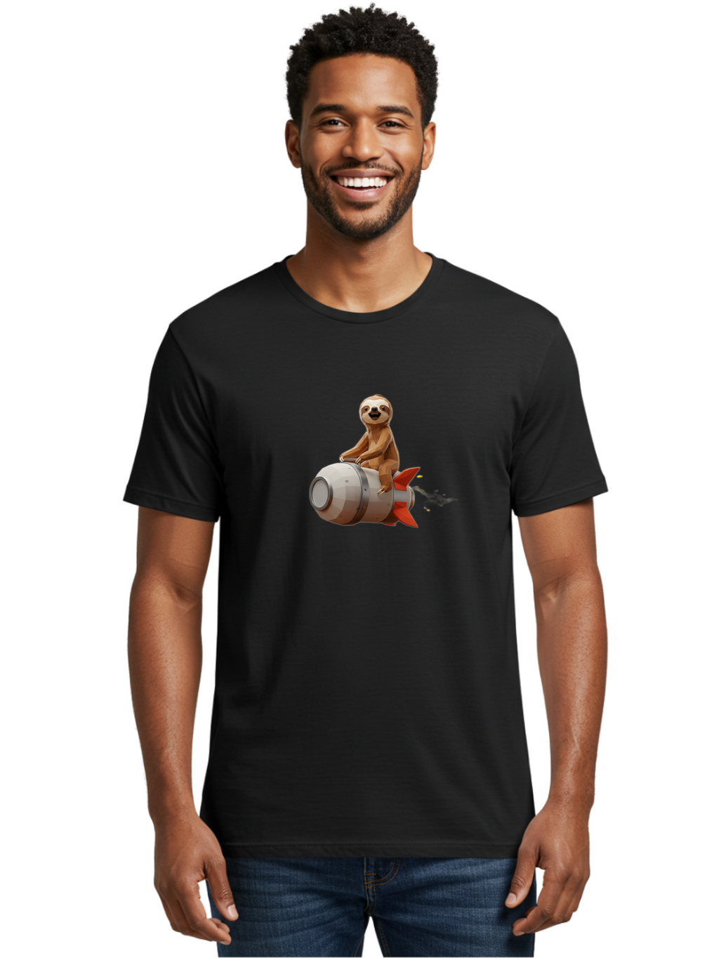 Sloth-On-Rocket-3 Men'S Graphic Tee, 100% Cotton, Comfortable Casual Summer Wear, Machine Washable, Vintage Camera, Old Camera, Antique Camera, Black Camera, Classic Photography, Photography Equipment, Nostalgic Device, Film Camera, Camera Art Ban518