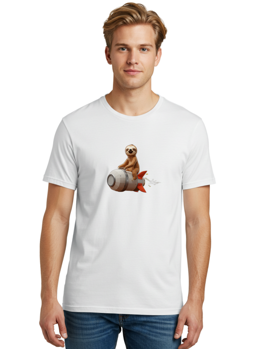 Sloth-On-Rocket-3 Men'S Graphic Tee, 100% Cotton, Comfortable Casual Summer Wear, Machine Washable, Vintage Camera, Old Camera, Antique Camera, Black Camera, Classic Photography, Photography Equipment, Nostalgic Device, Film Camera, Camera Art Ban518
