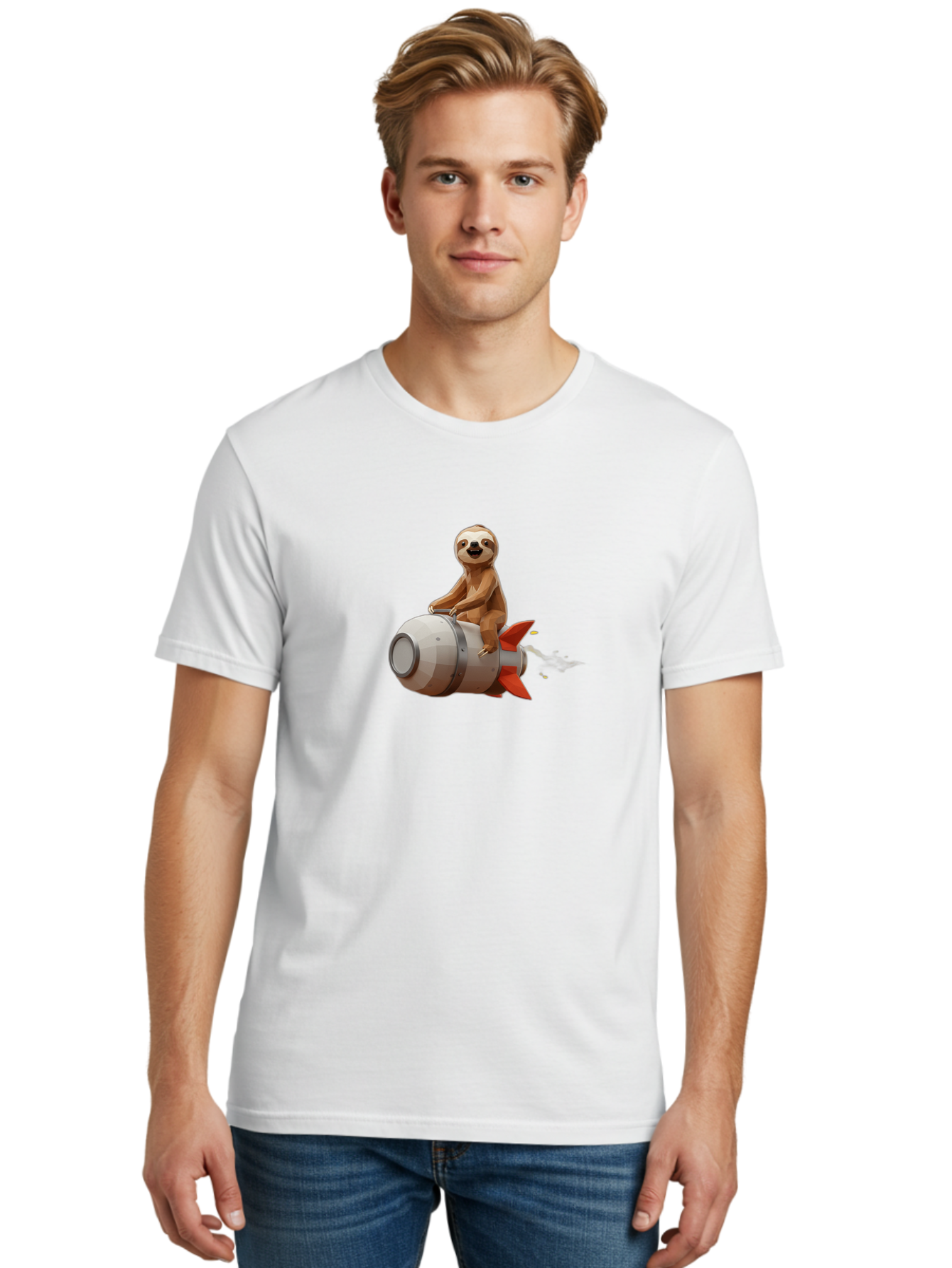 Sloth-On-Rocket-3 Men'S Graphic Tee, 100% Cotton, Comfortable Casual Summer Wear, Machine Washable, Vintage Camera, Old Camera, Antique Camera, Black Camera, Classic Photography, Photography Equipment, Nostalgic Device, Film Camera, Camera Art Ban518