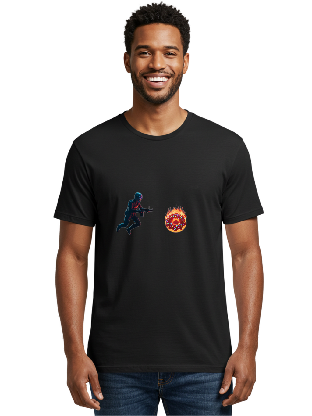 Soldier-Running-From-Donut Men'S Graphic Tee, 100% Cotton, Comfortable Casual Summer Wear, Machine Washable, Vintage Camera, Old Camera, Antique Camera, Black Camera, Classic Photography, Photography Equipment, Nostalgic Device, Film Camera, Ban589