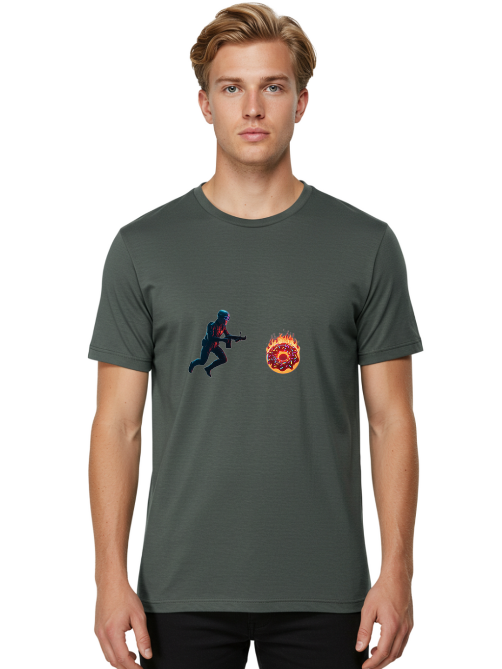 Soldier-Running-From-Donut Men'S Graphic Tee, 100% Cotton, Comfortable Casual Summer Wear, Machine Washable, Vintage Camera, Old Camera, Antique Camera, Black Camera, Classic Photography, Photography Equipment, Nostalgic Device, Film Camera, Ban589