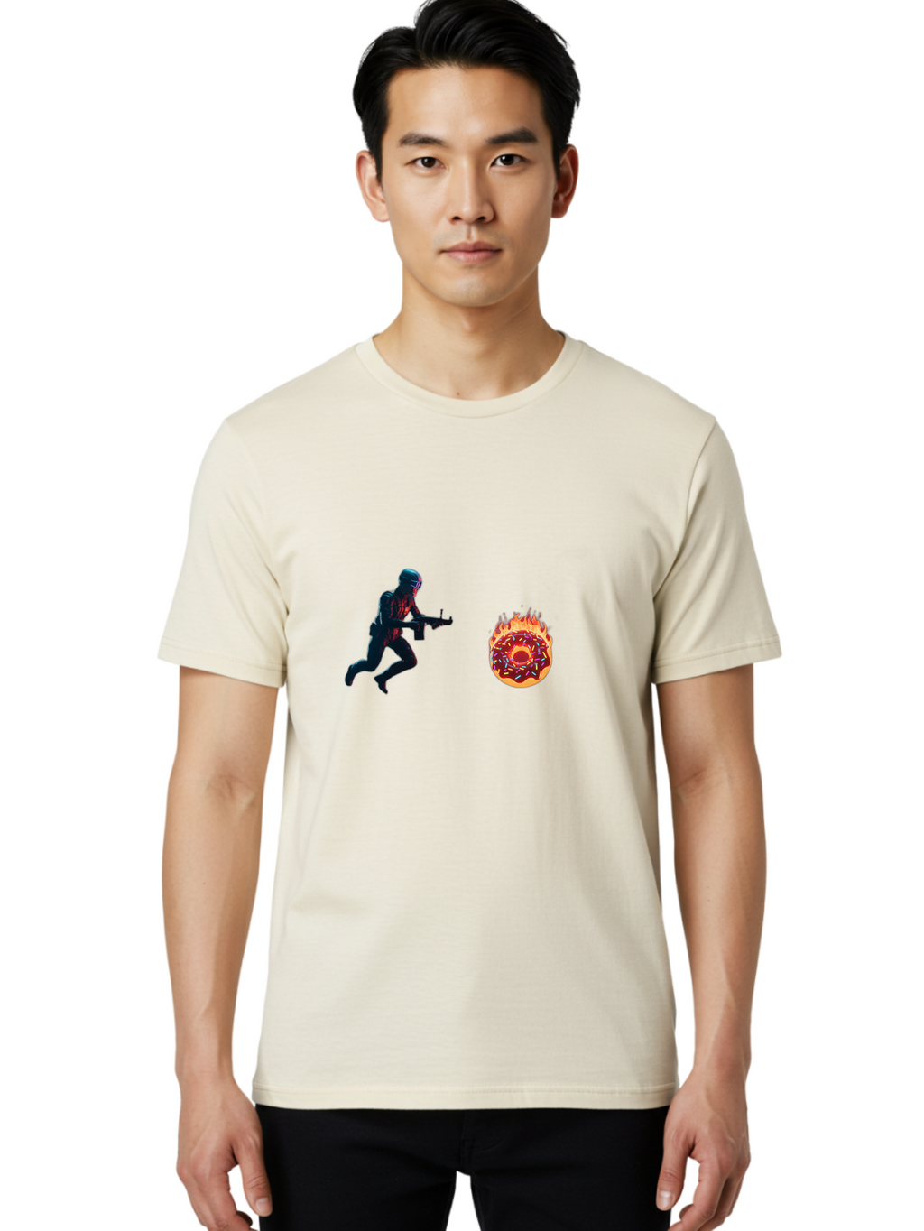 Soldier-Running-From-Donut Men'S Graphic Tee, 100% Cotton, Comfortable Casual Summer Wear, Machine Washable, Vintage Camera, Old Camera, Antique Camera, Black Camera, Classic Photography, Photography Equipment, Nostalgic Device, Film Camera, Ban589