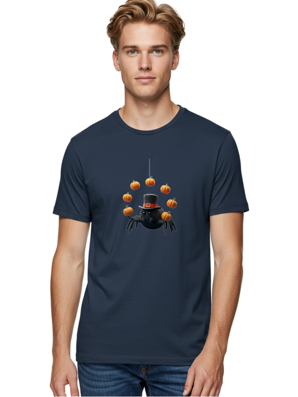 Spider-With-Pumpkins-1 Men'S Graphic Tee, 100% Cotton, Comfortable Casual Summer Wear, Machine Washable, Vintage Camera, Old Camera, Antique Camera, Black Camera, Classic Photography, Photography Equipment, Nostalgic Device, Film Camera, Ban596