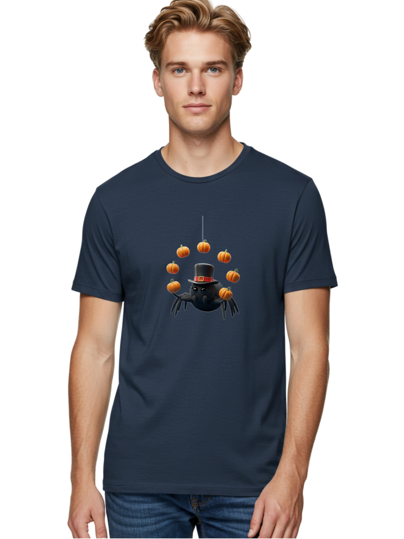 Spider-With-Pumpkins-1 Men'S Graphic Tee, 100% Cotton, Comfortable Casual Summer Wear, Machine Washable, Vintage Camera, Old Camera, Antique Camera, Black Camera, Classic Photography, Photography Equipment, Nostalgic Device, Film Camera, Ban596